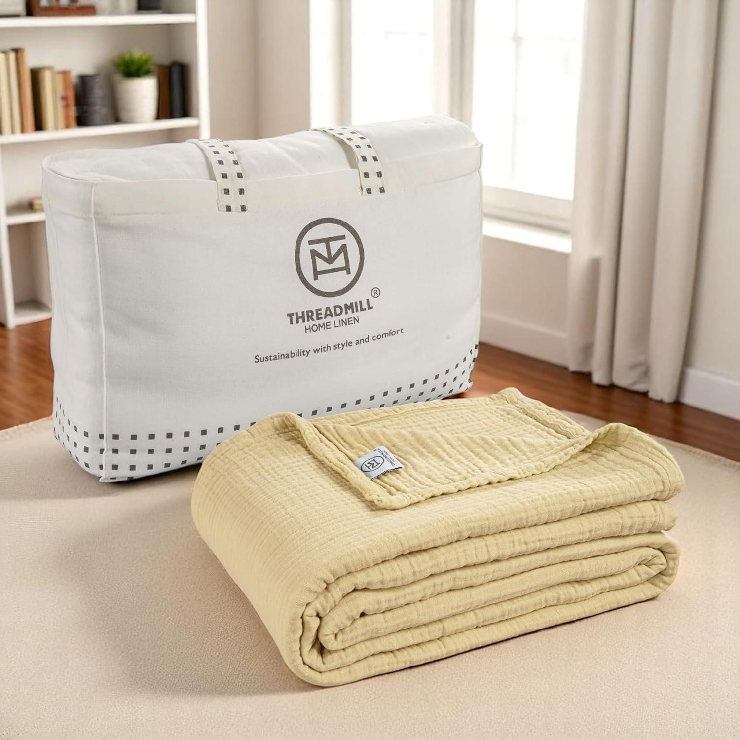 Manta de Muselina Threadmill Queen 100% Algodón Beige 4 Capas