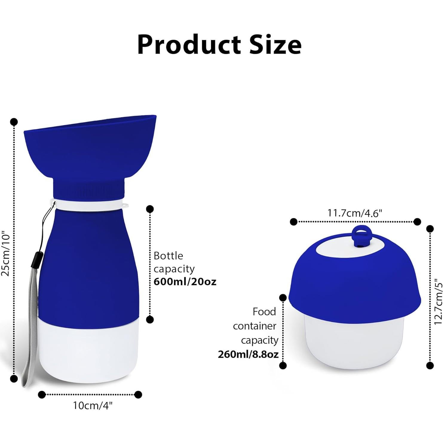 Botella de Agua Portátil PawSailor 600 ml + Tazón 260 ml Azul