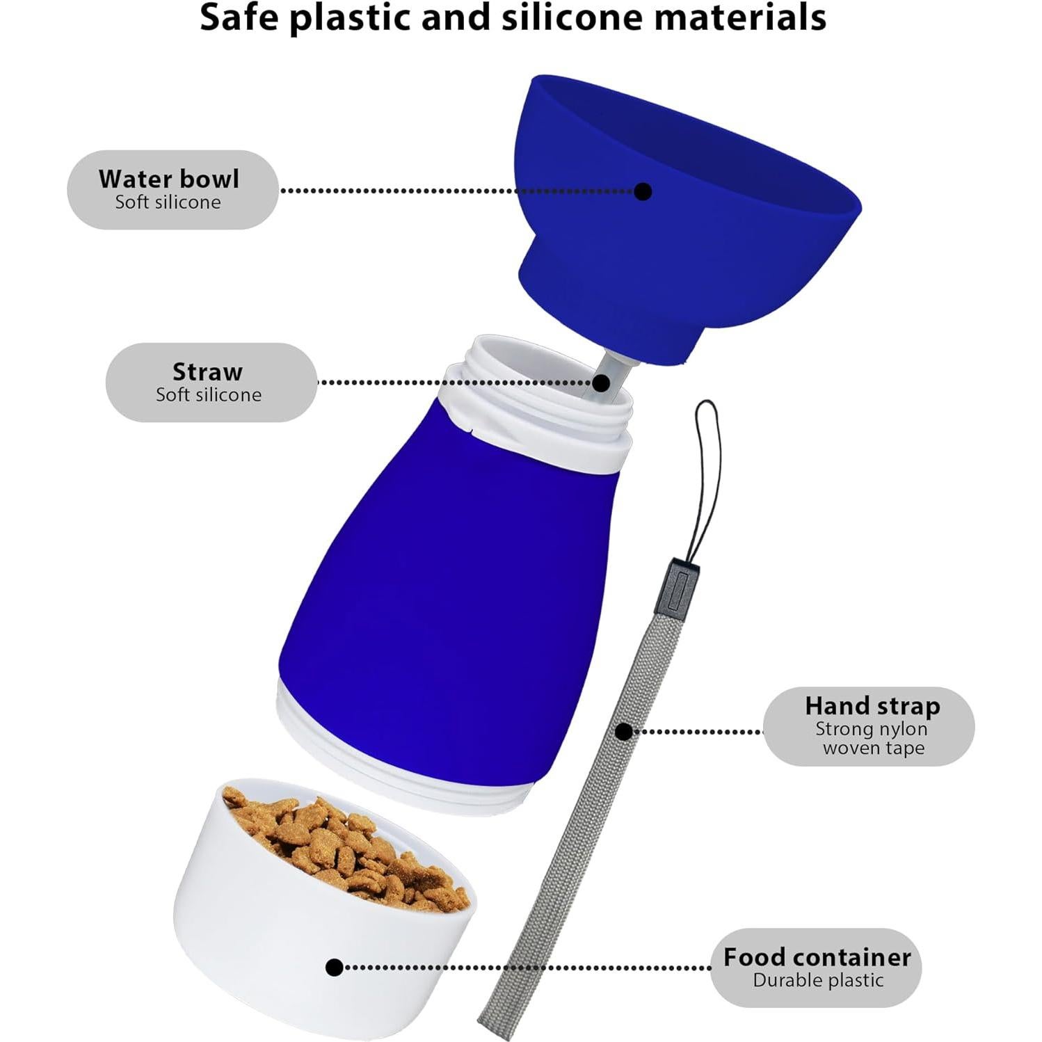 Botella de Agua Portátil PawSailor 600 ml + Tazón 260 ml Azul