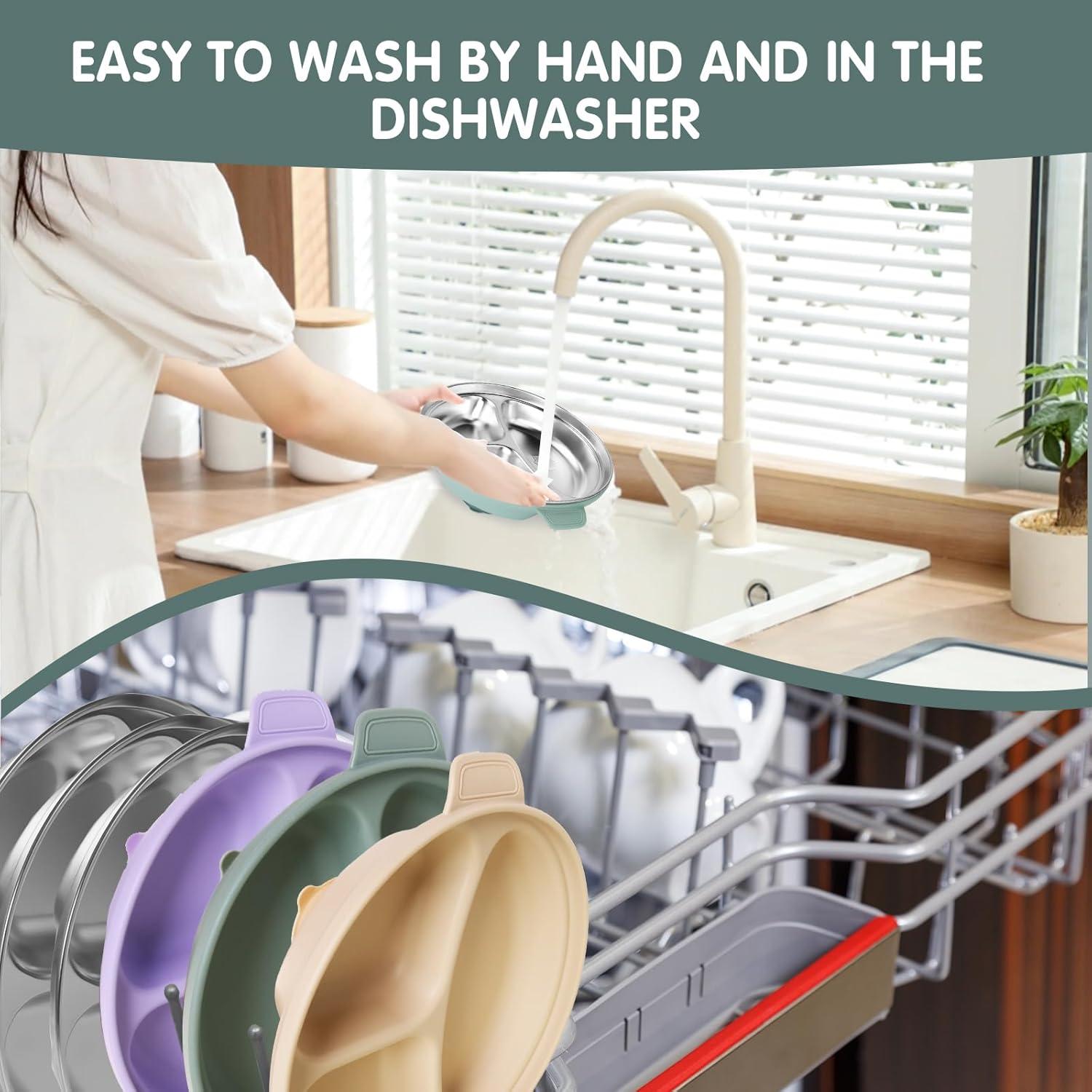 Platos de Acero Inoxidable para Niños TAOceeXI 3-Pack Antideslizantes