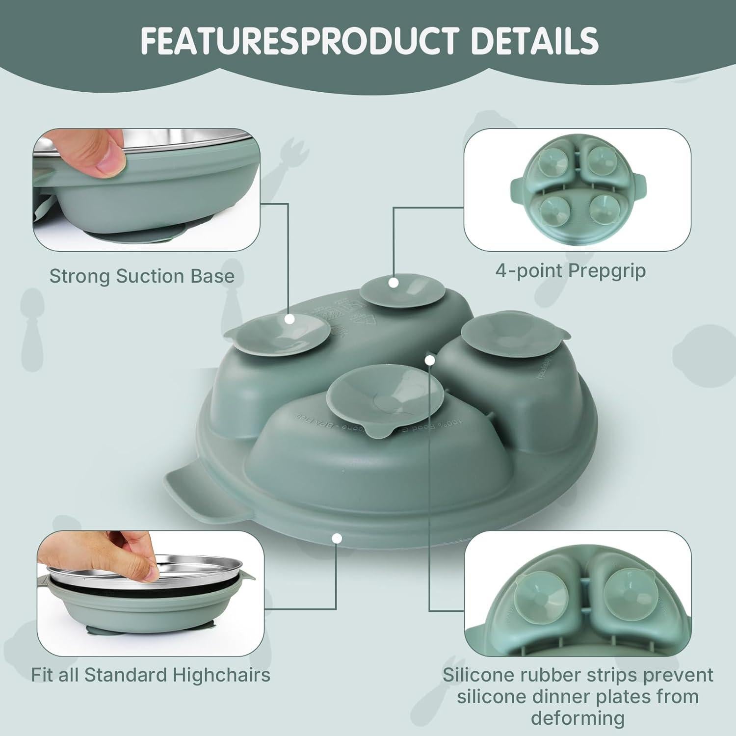 Platos de Acero Inoxidable para Niños TAOceeXI 3-Pack Antideslizantes