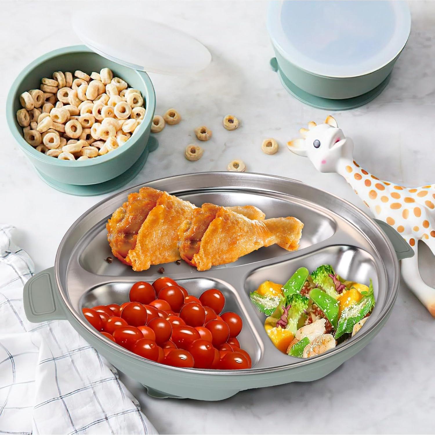 Platos de Acero Inoxidable para Niños TAOceeXI 3-Pack Antideslizantes