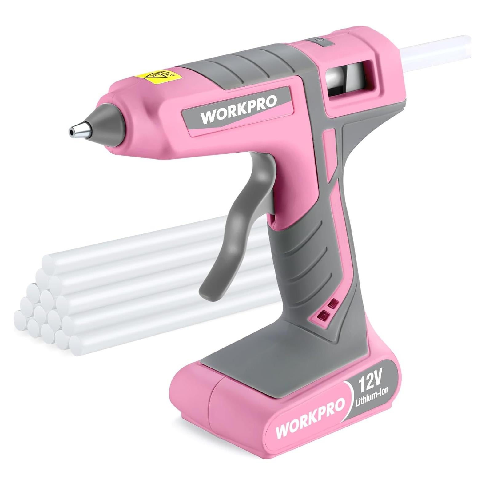 Pistola de Pegamento Caliente Inalámbrica WORKPRO 12V Rosa
