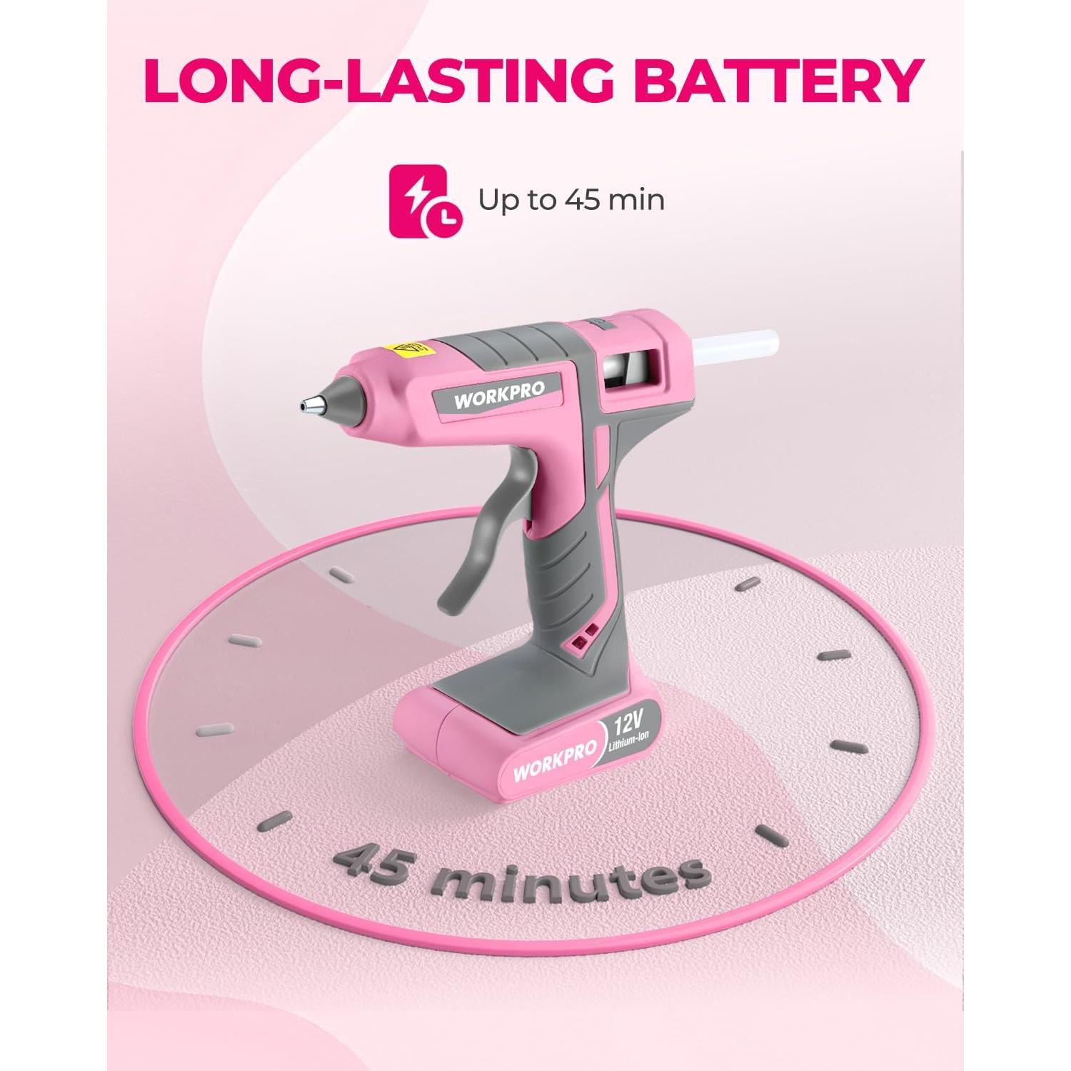 Pistola de Pegamento Caliente Inalámbrica WORKPRO 12V Rosa