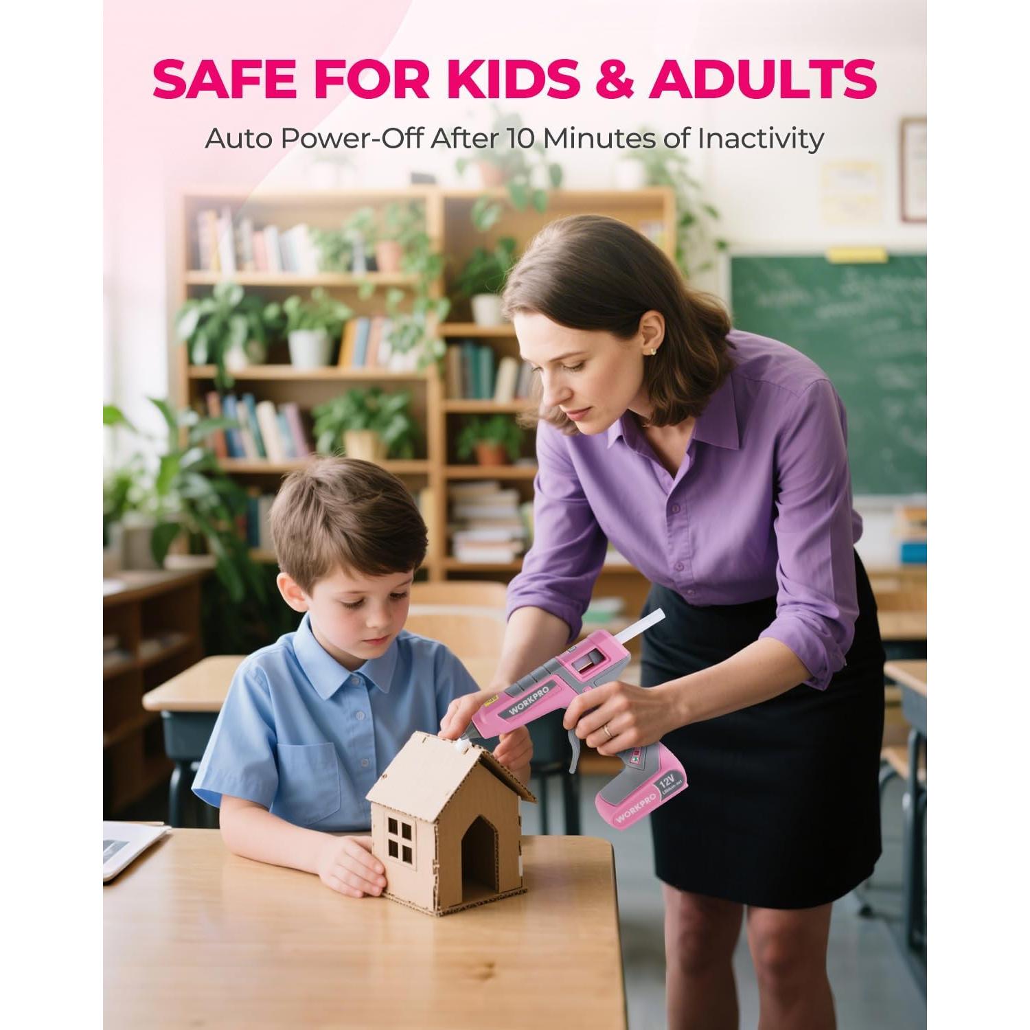 Pistola de Pegamento Caliente Inalámbrica WORKPRO 12V Rosa