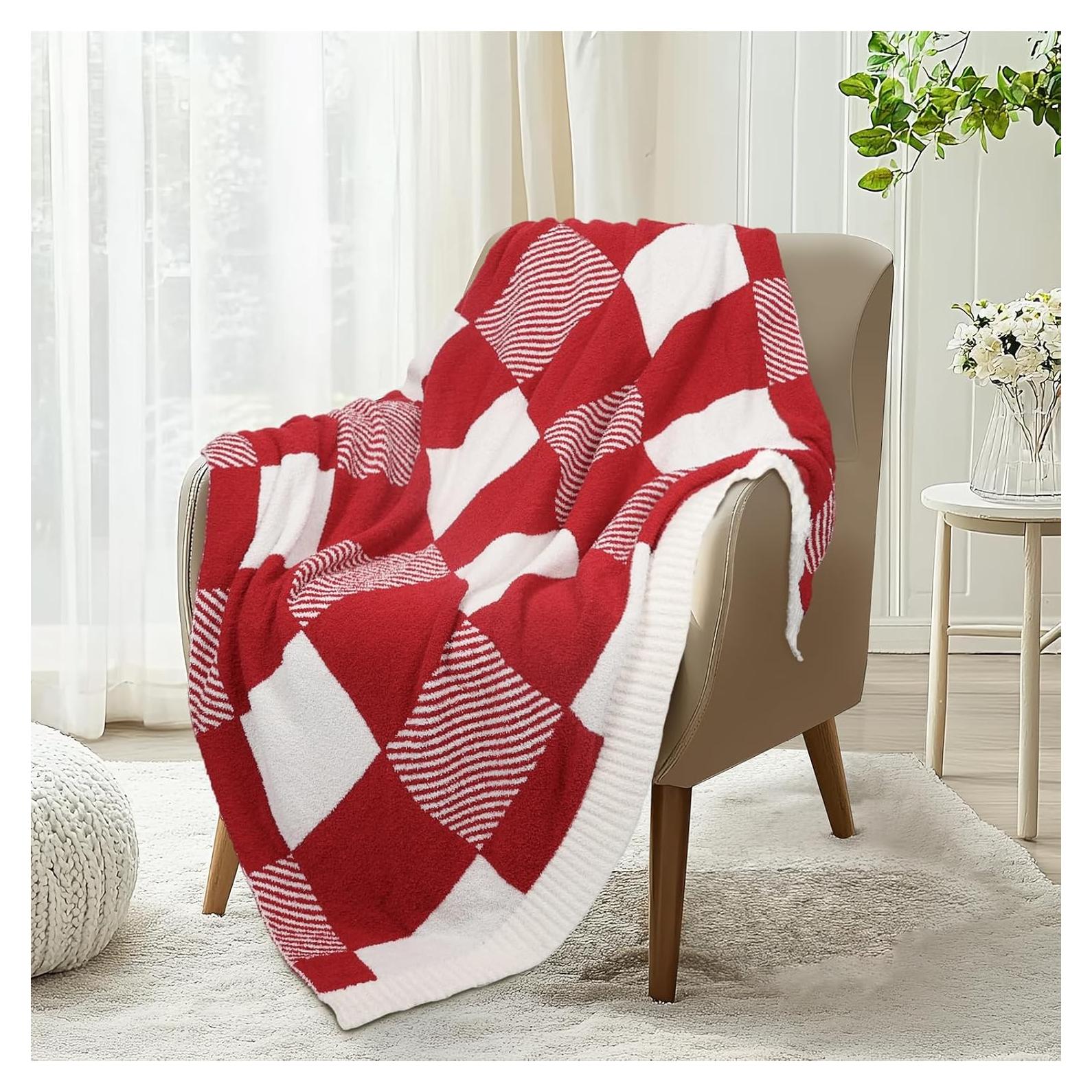 Manta MACEVIA Navidad Rayas Rojas 127x152 cm Suave y Acogedora