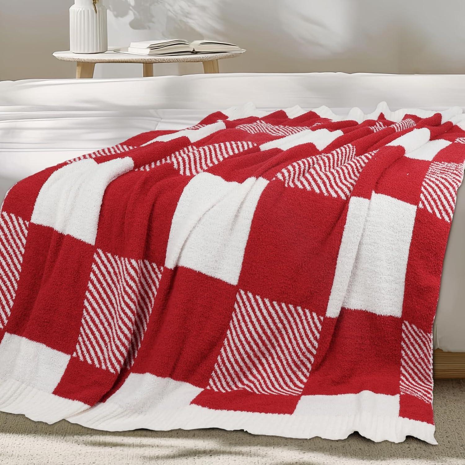 Manta MACEVIA Navidad Rayas Rojas 127x152 cm Suave y Acogedora