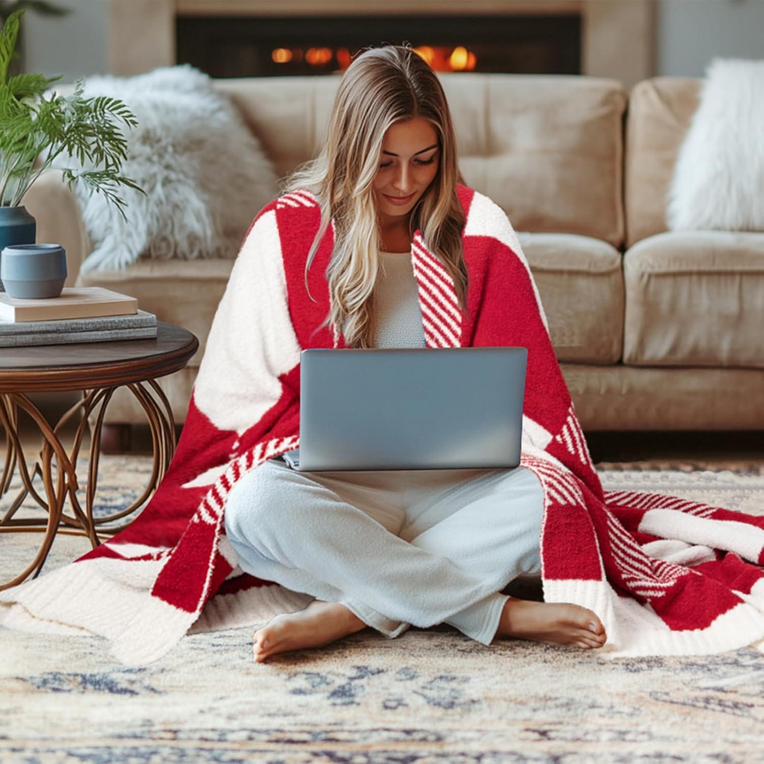 Manta MACEVIA Navidad Rayas Rojas 127x152 cm Suave y Acogedora