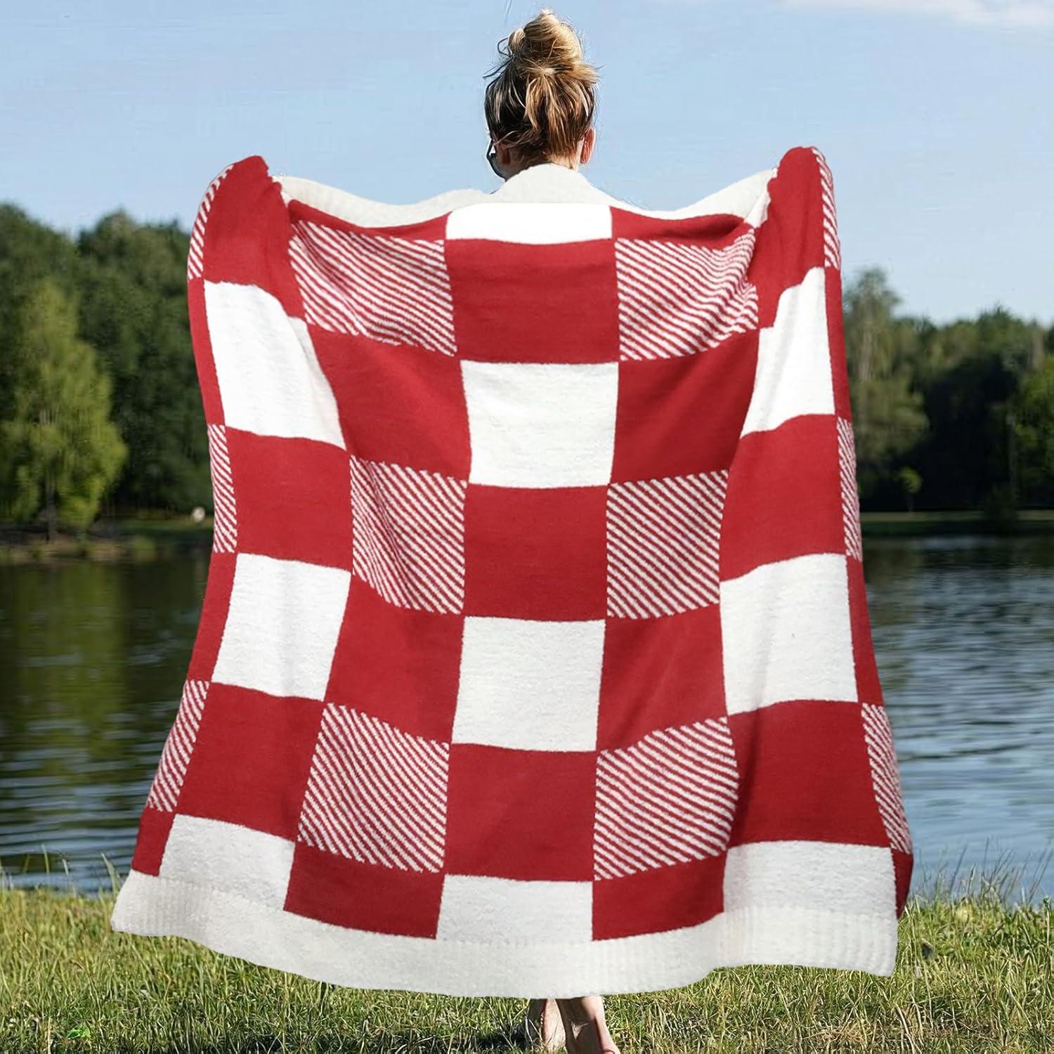 Manta MACEVIA Navidad Rayas Rojas 127x152 cm Suave y Acogedora