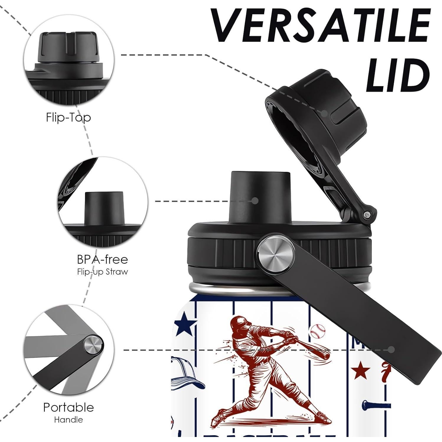 Botella de Agua Aislada WWHSAI 32oz para Béisbol - Acero Inoxidable