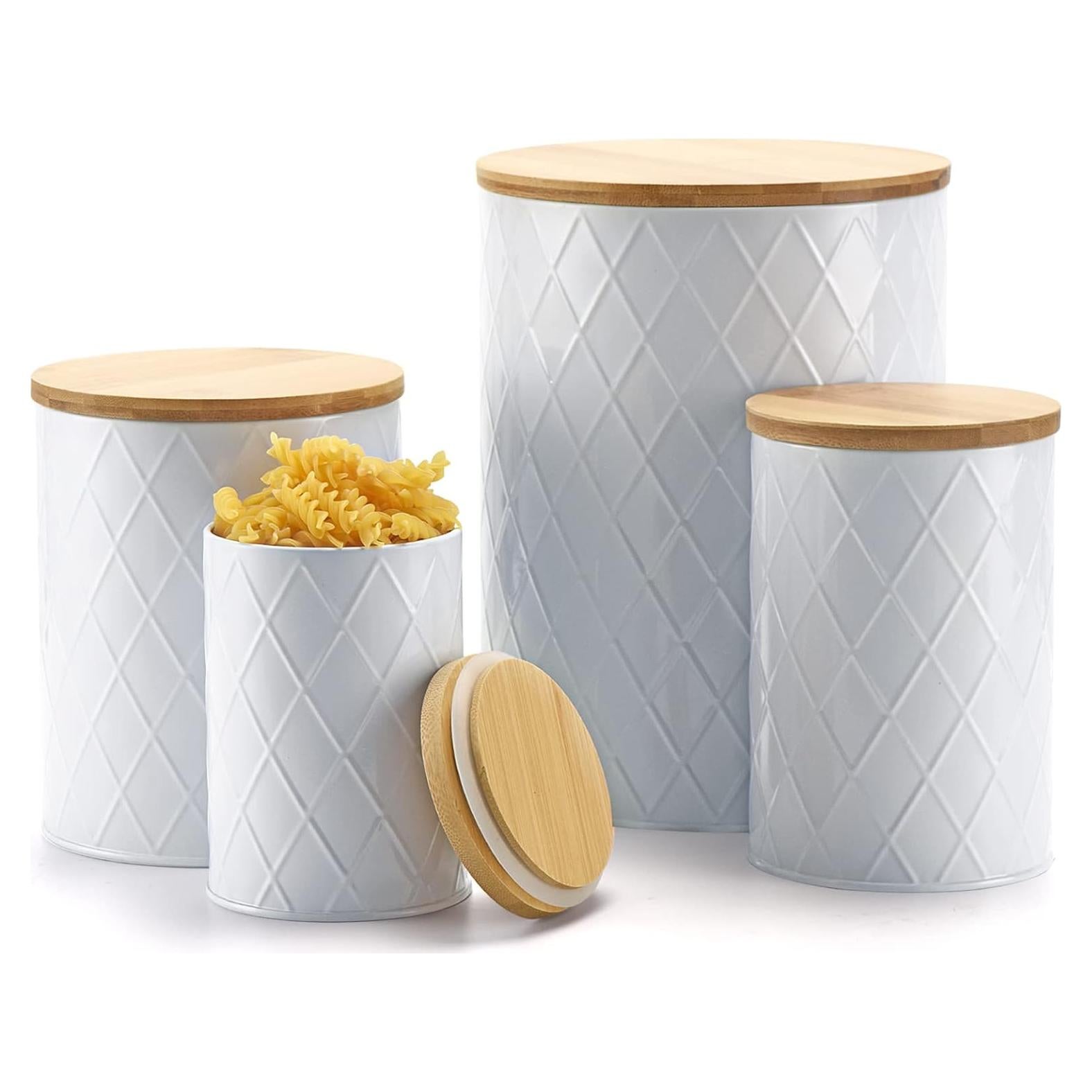 Juego de 4 tarros de cocina herméticos Kazozobi blancos