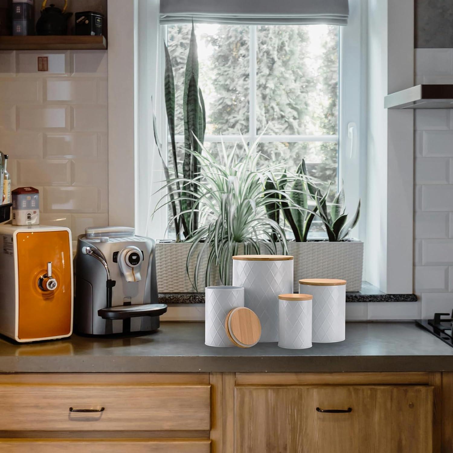 Juego de 4 tarros de cocina herméticos Kazozobi blancos