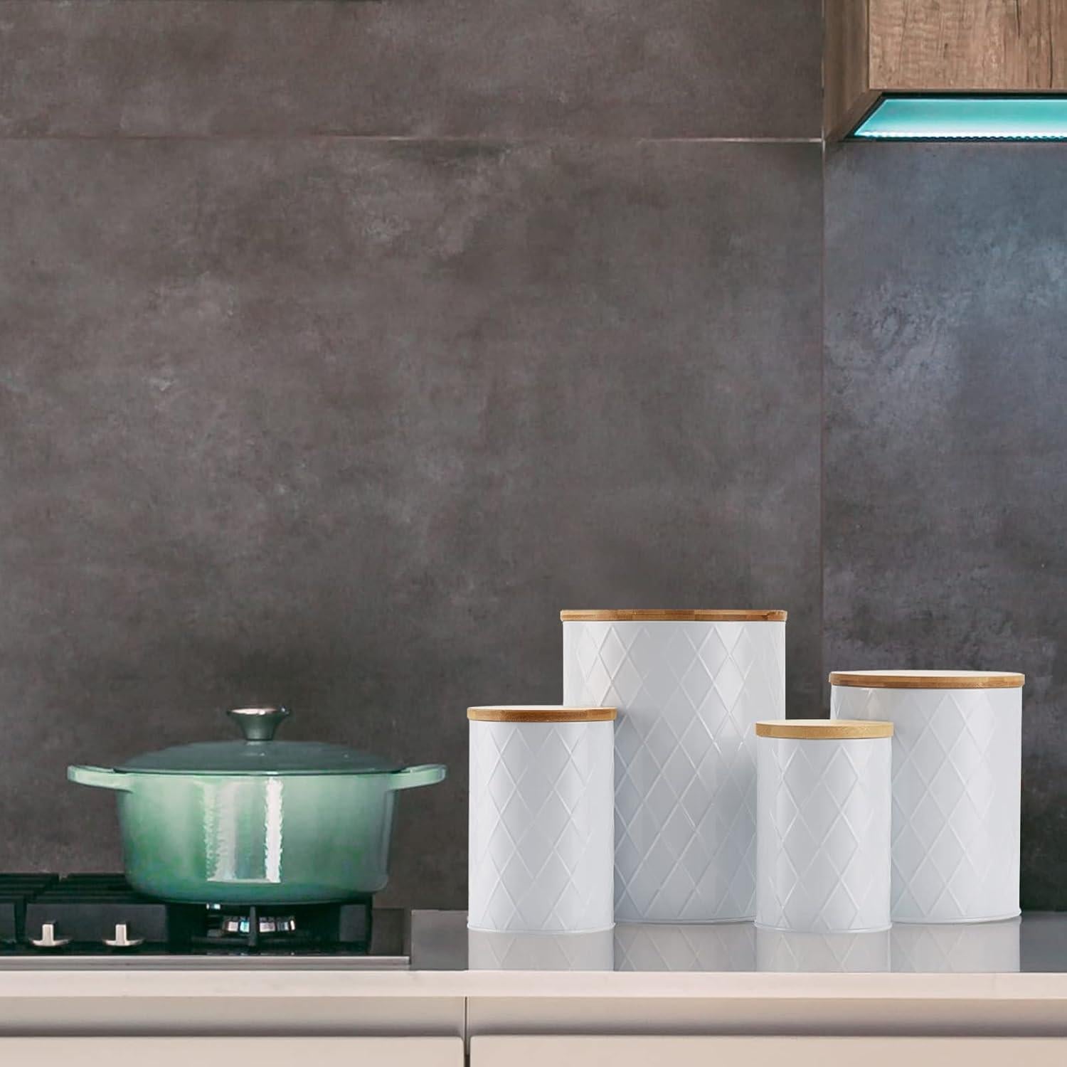 Juego de 4 tarros de cocina herméticos Kazozobi blancos