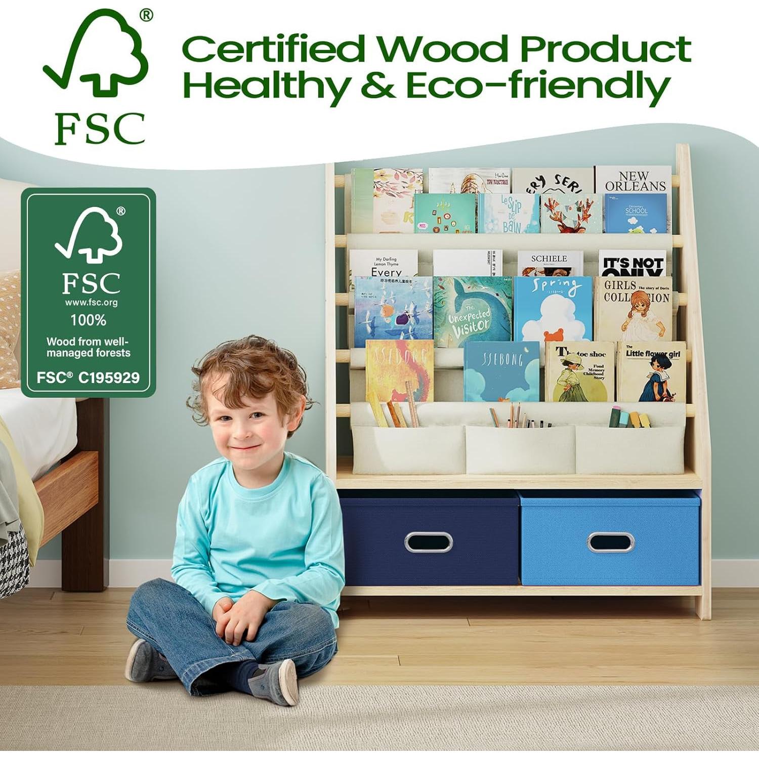 Estante de Libros para Niños EXPERLAM 4 Niveles Madera Azul