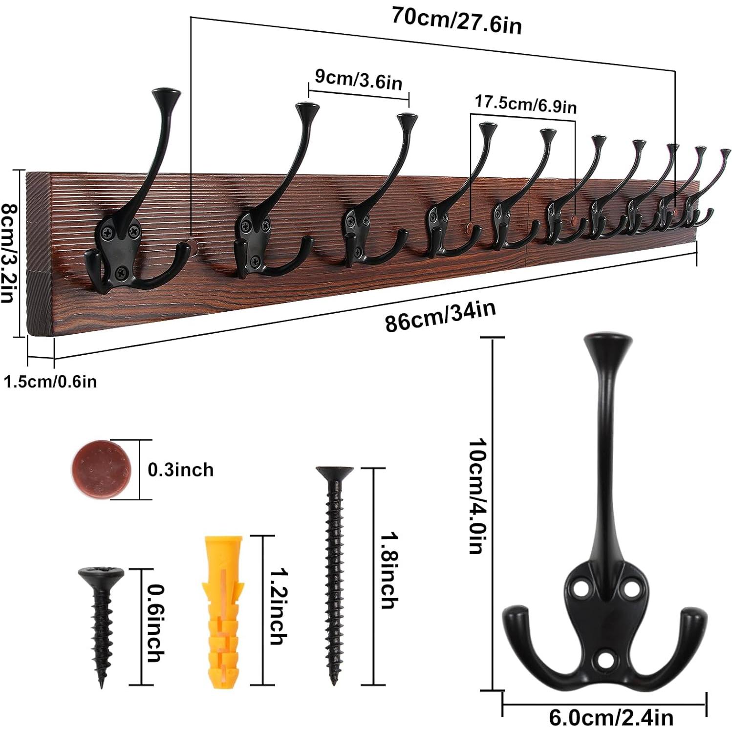 Perchero de Pared IBosins 86 cm con 10 Ganchos de Madera