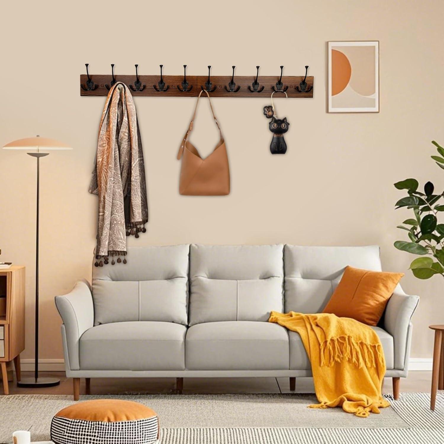 Perchero de Pared IBosins 86 cm con 10 Ganchos de Madera