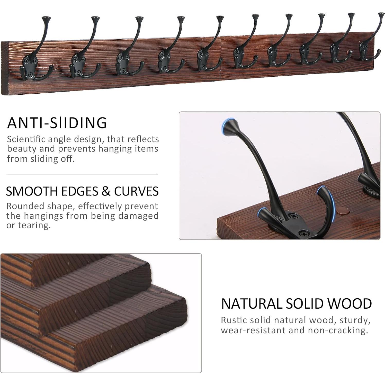 Perchero de Pared IBosins 86 cm con 10 Ganchos de Madera