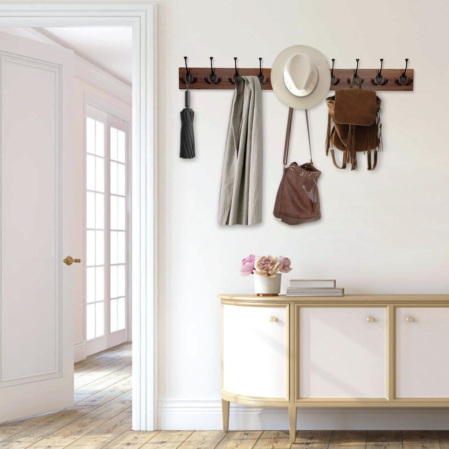 Perchero de Pared IBosins 86 cm con 10 Ganchos de Madera