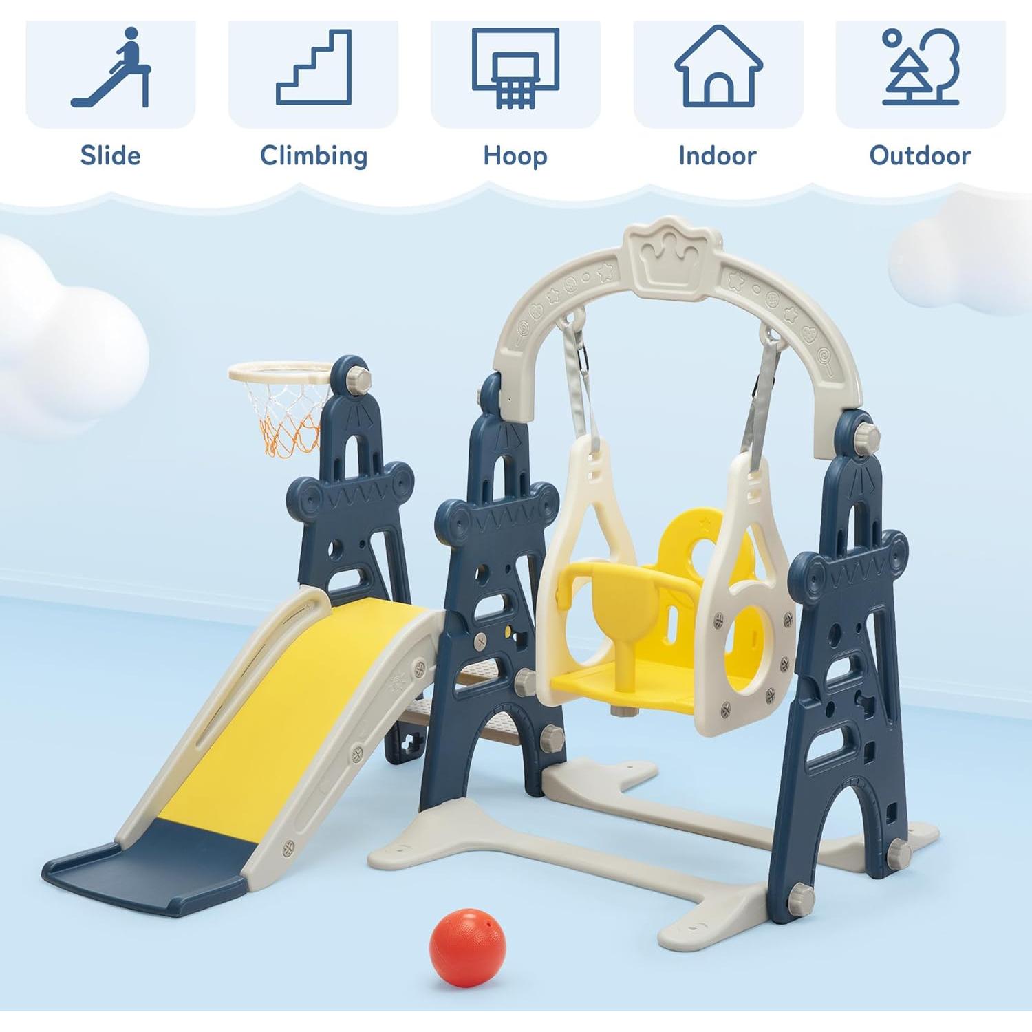 Tobogán 3-en-1 Nyeekoy para Niños 1-8 Años con Columpio