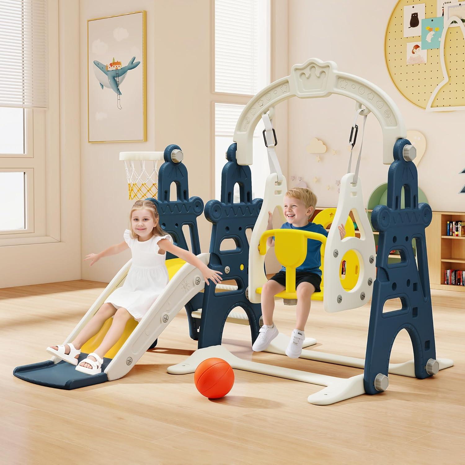 Tobogán 3-en-1 Nyeekoy para Niños 1-8 Años con Columpio