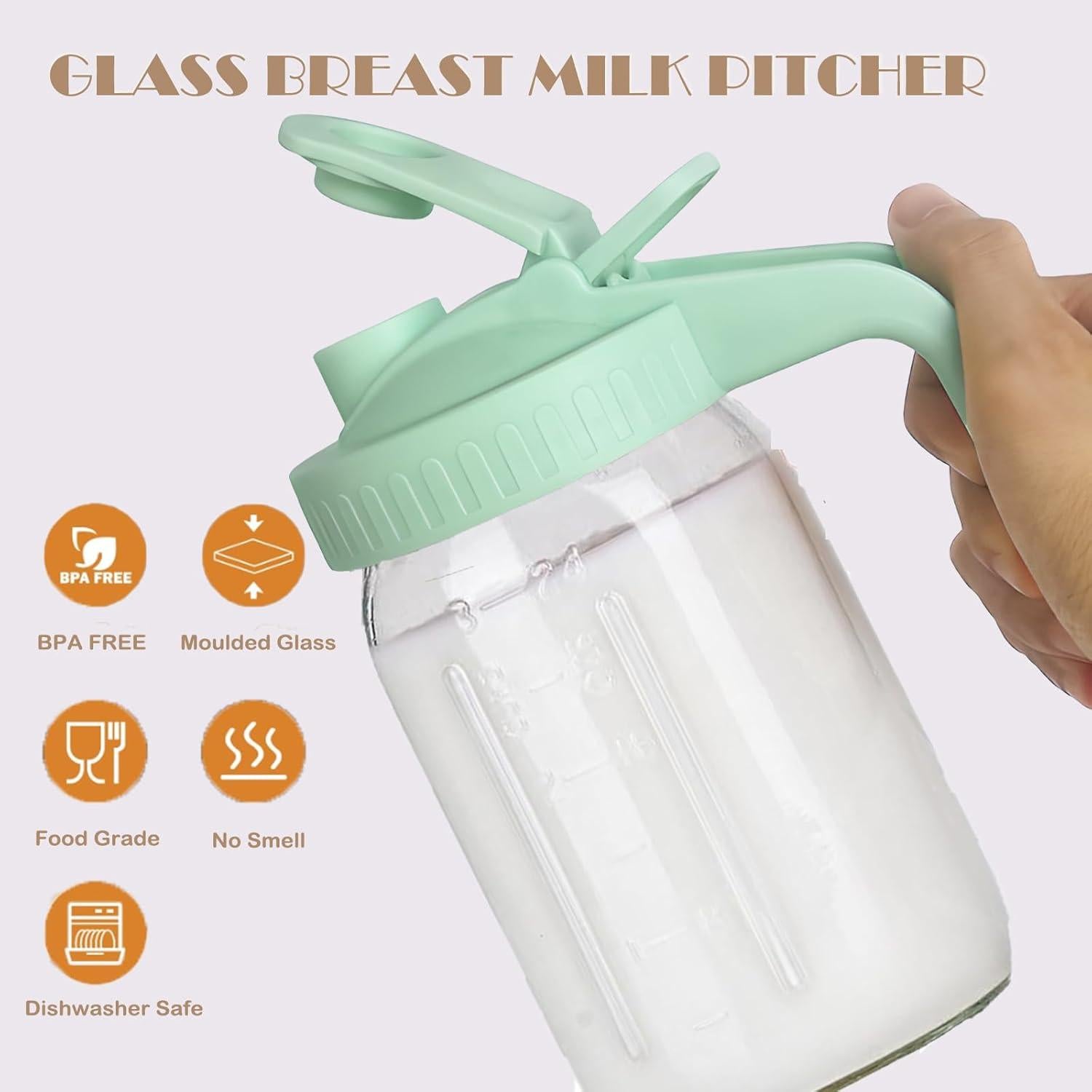 Jarra de Leche Materna de Vidrio 0.95L con Tapa Antifugas