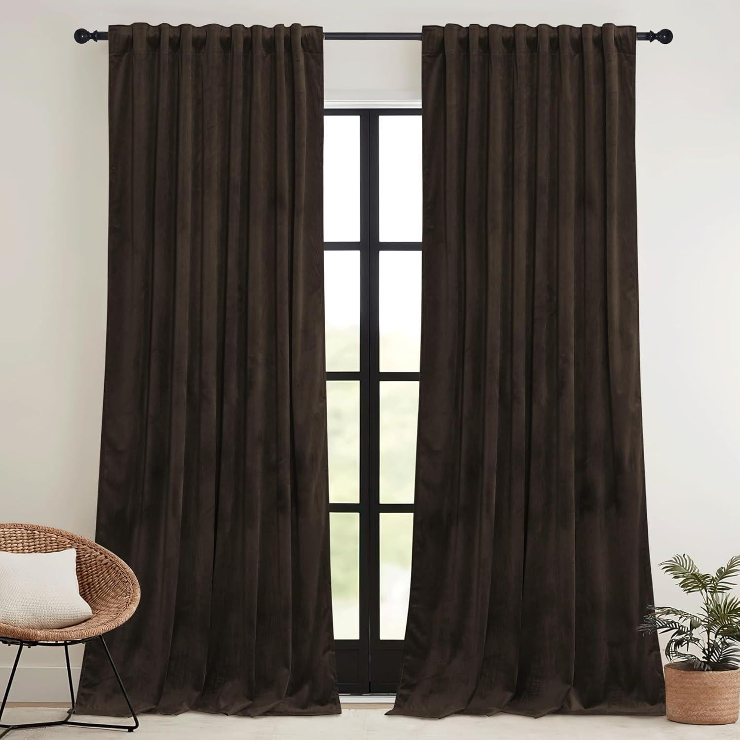 Cortinas de Terciopelo Marrón RYB HOME 107x160 cm Juego de 2