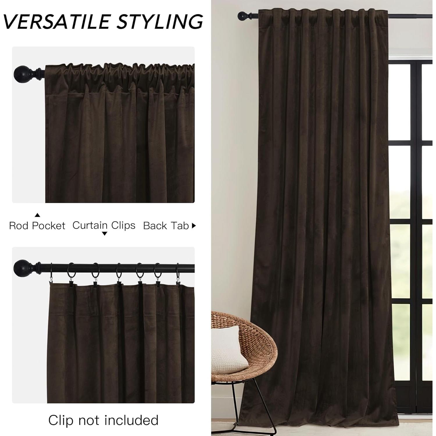 Cortinas de Terciopelo Marrón RYB HOME 107x160 cm Juego de 2