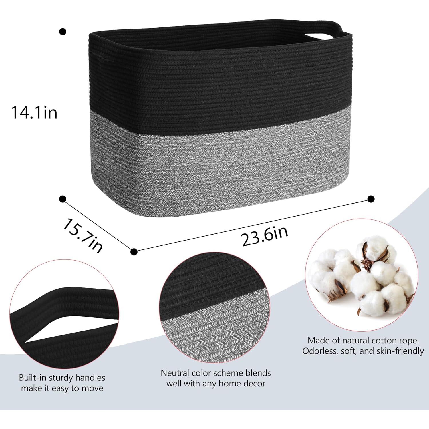 Cesta de Almacenamiento Rectangular MEGASKET 60x40x36 cm Negra