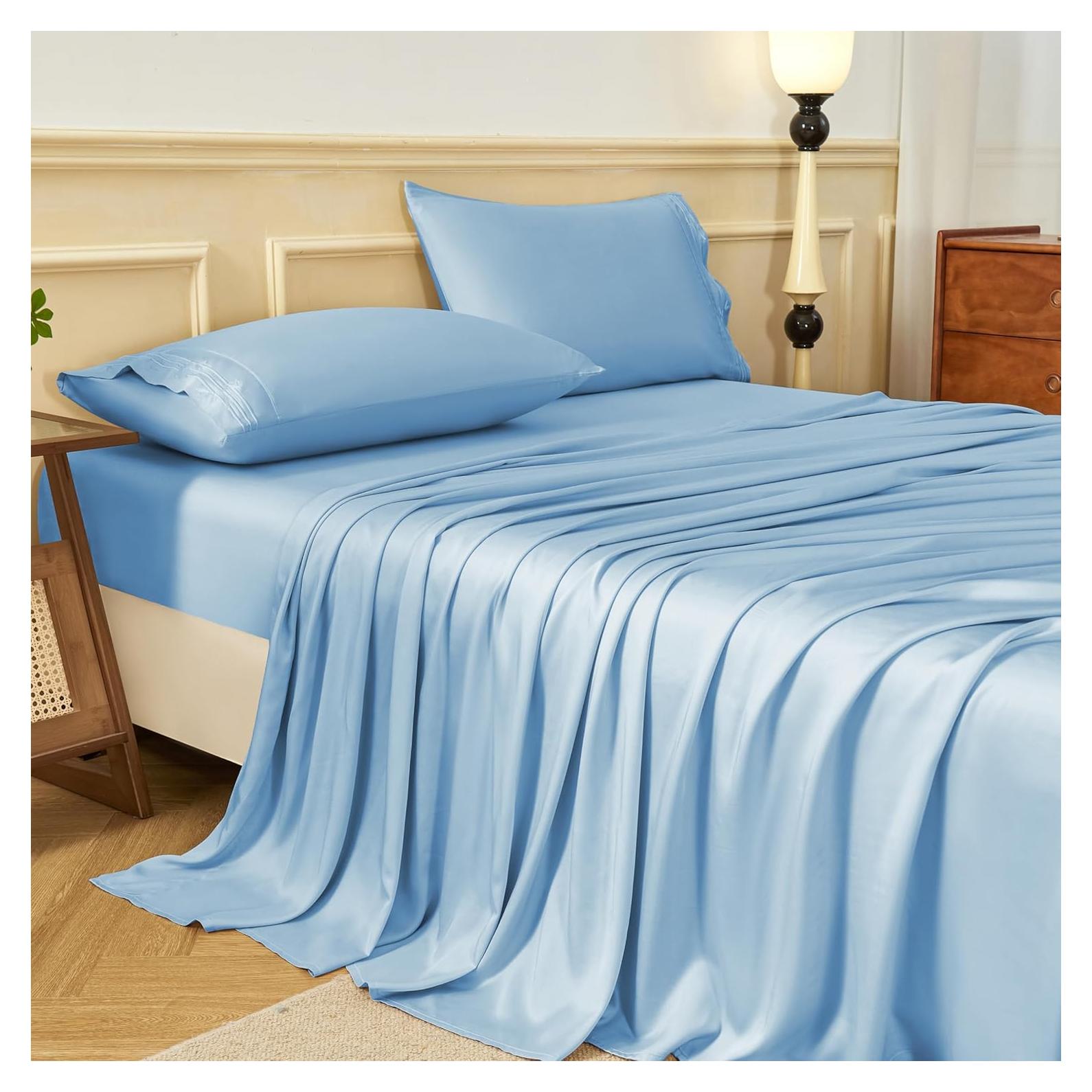 Sábanas Doble HCORA 100% Viscosa Bambú 600 Hilos Azul