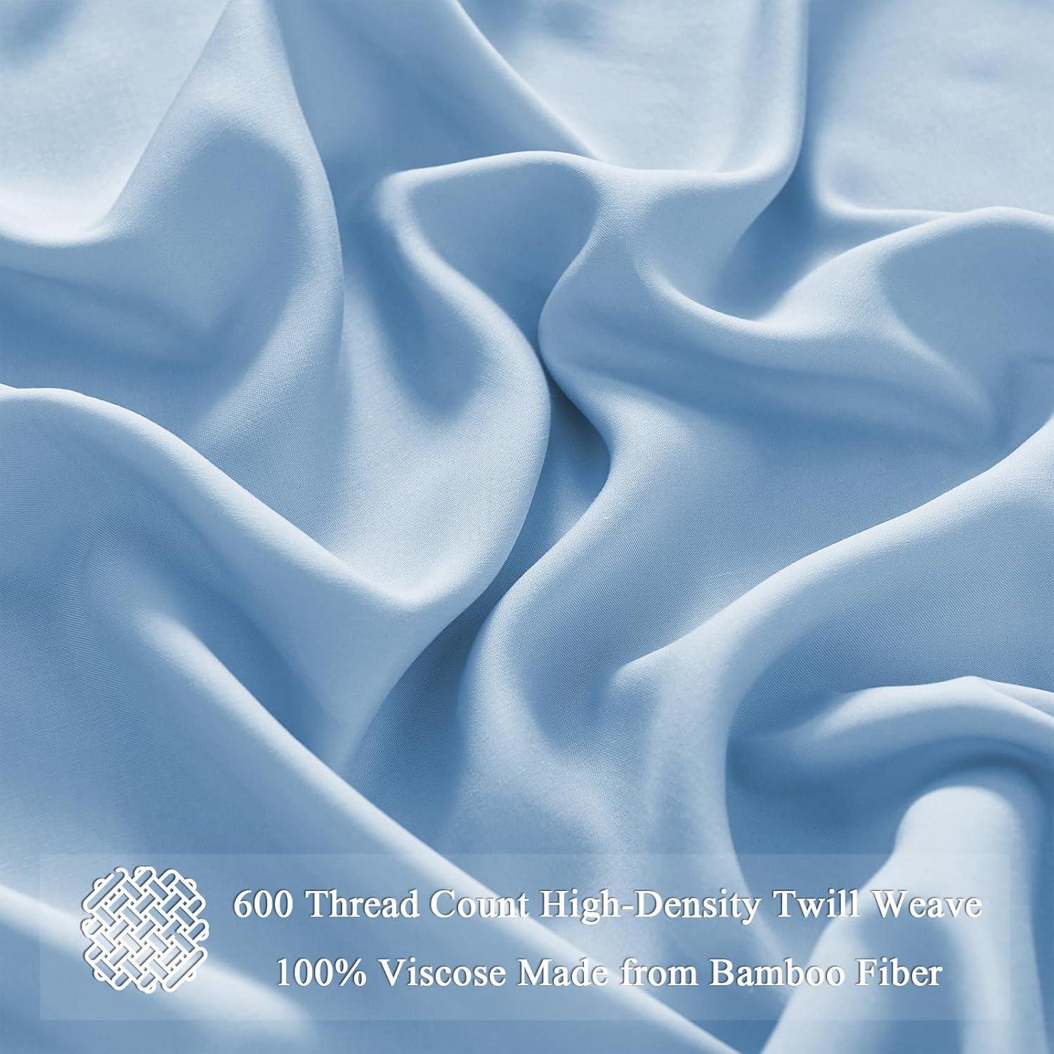 Sábanas Doble HCORA 100% Viscosa Bambú 600 Hilos Azul