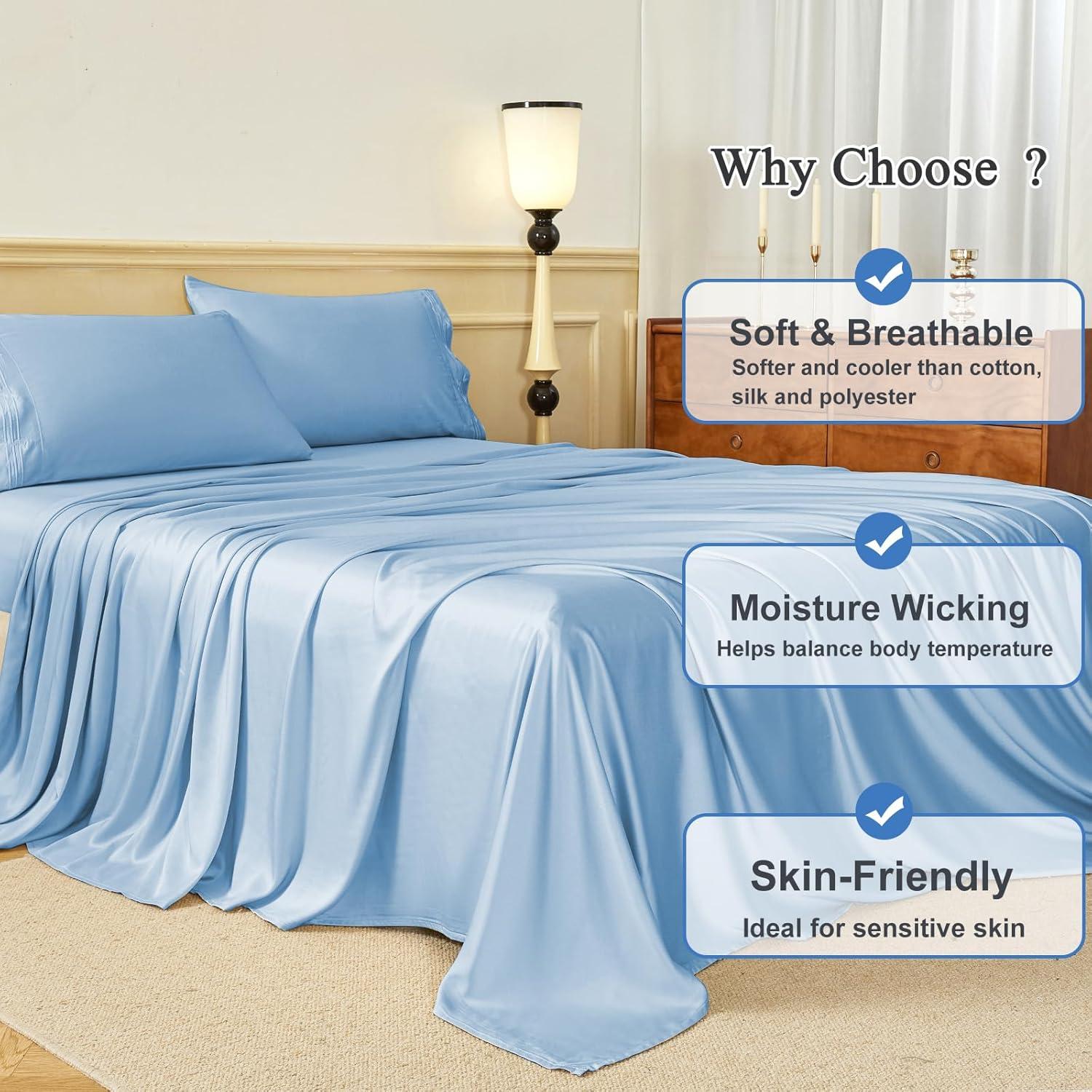 Sábanas Doble HCORA 100% Viscosa Bambú 600 Hilos Azul