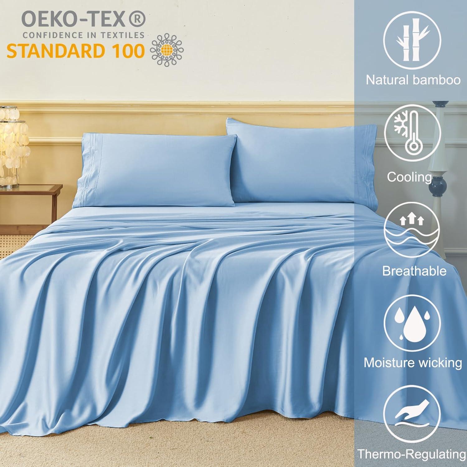 Sábanas Doble HCORA 100% Viscosa Bambú 600 Hilos Azul