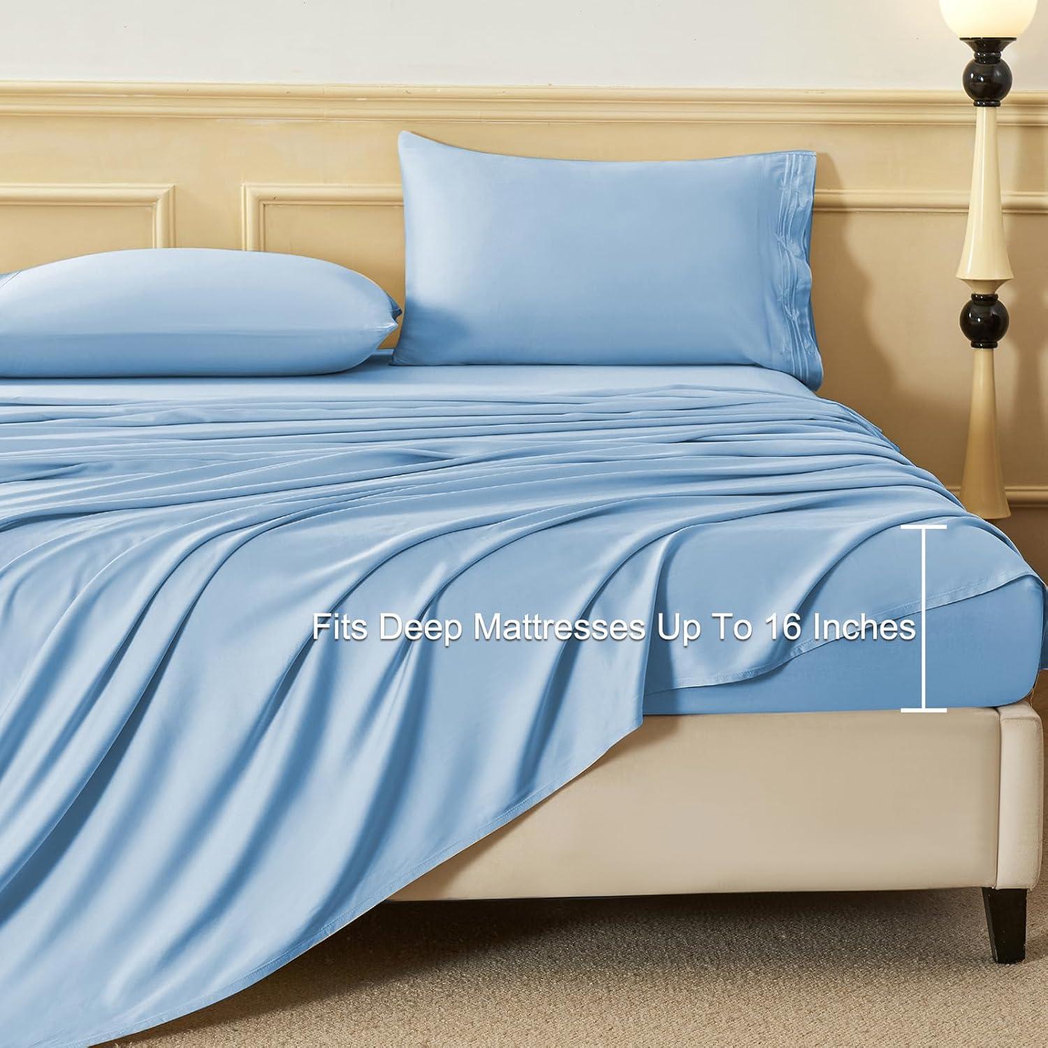 Sábanas Doble HCORA 100% Viscosa Bambú 600 Hilos Azul