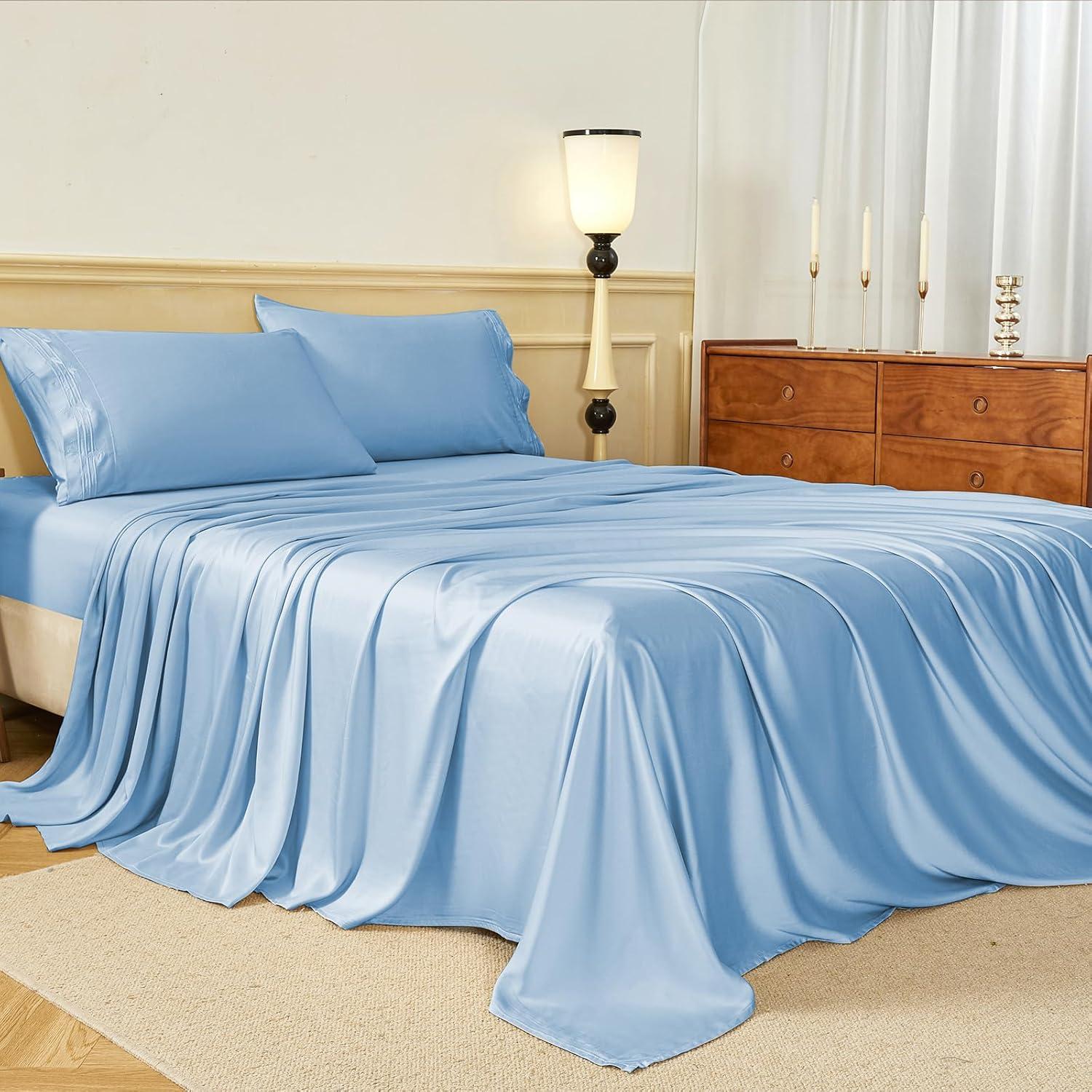 Sábanas Doble HCORA 100% Viscosa Bambú 600 Hilos Azul