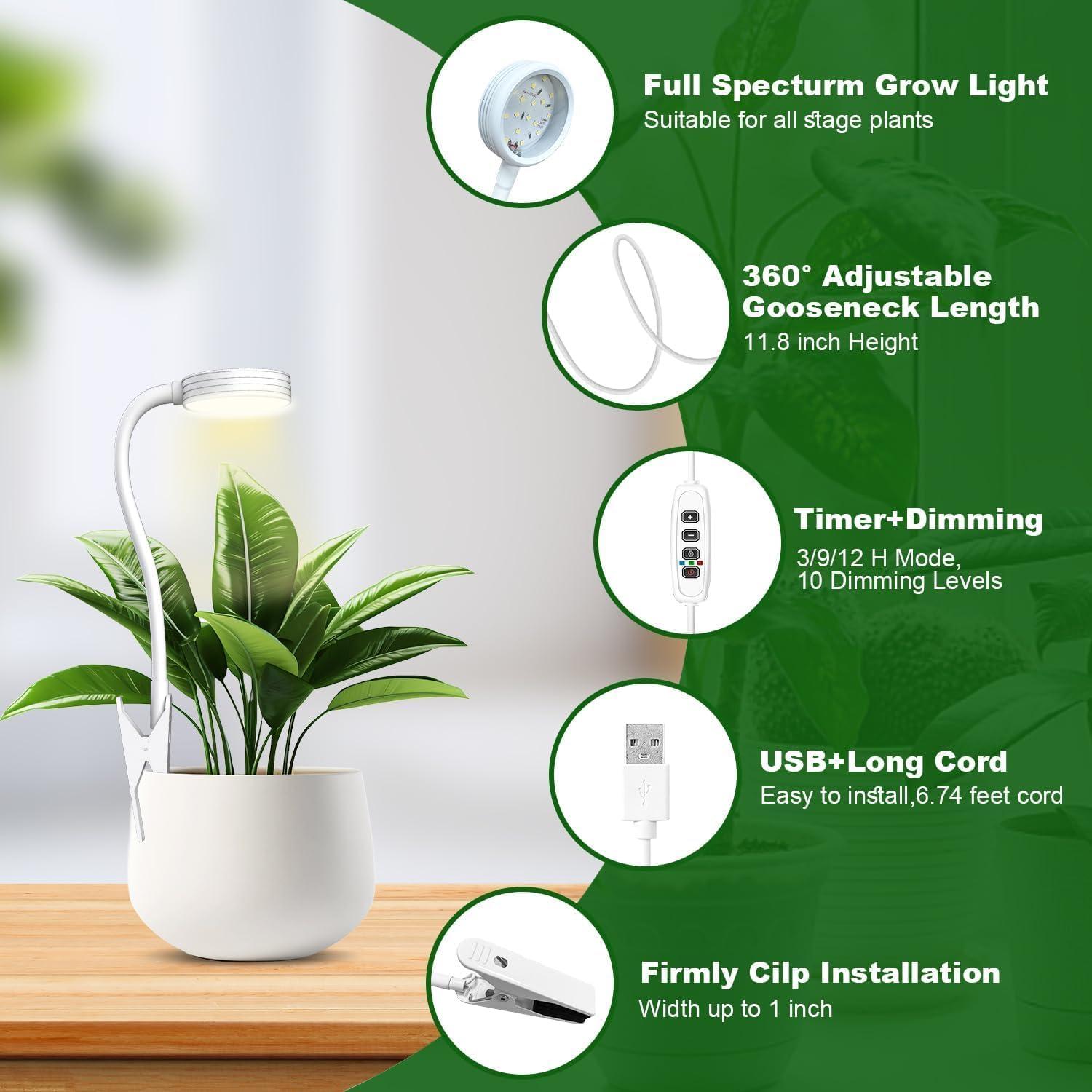 Luz de Crecimiento LED IMVSINCERE con Clip 3500K 10 Brillos