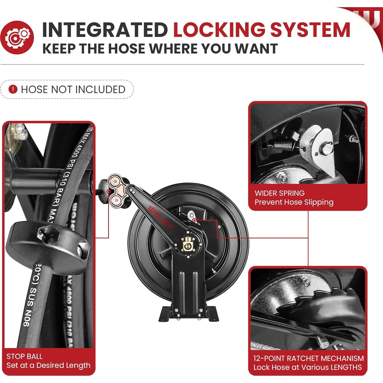 Carrete de Manguera Retráctil WOJET 15 m x 9.5 mm Acero