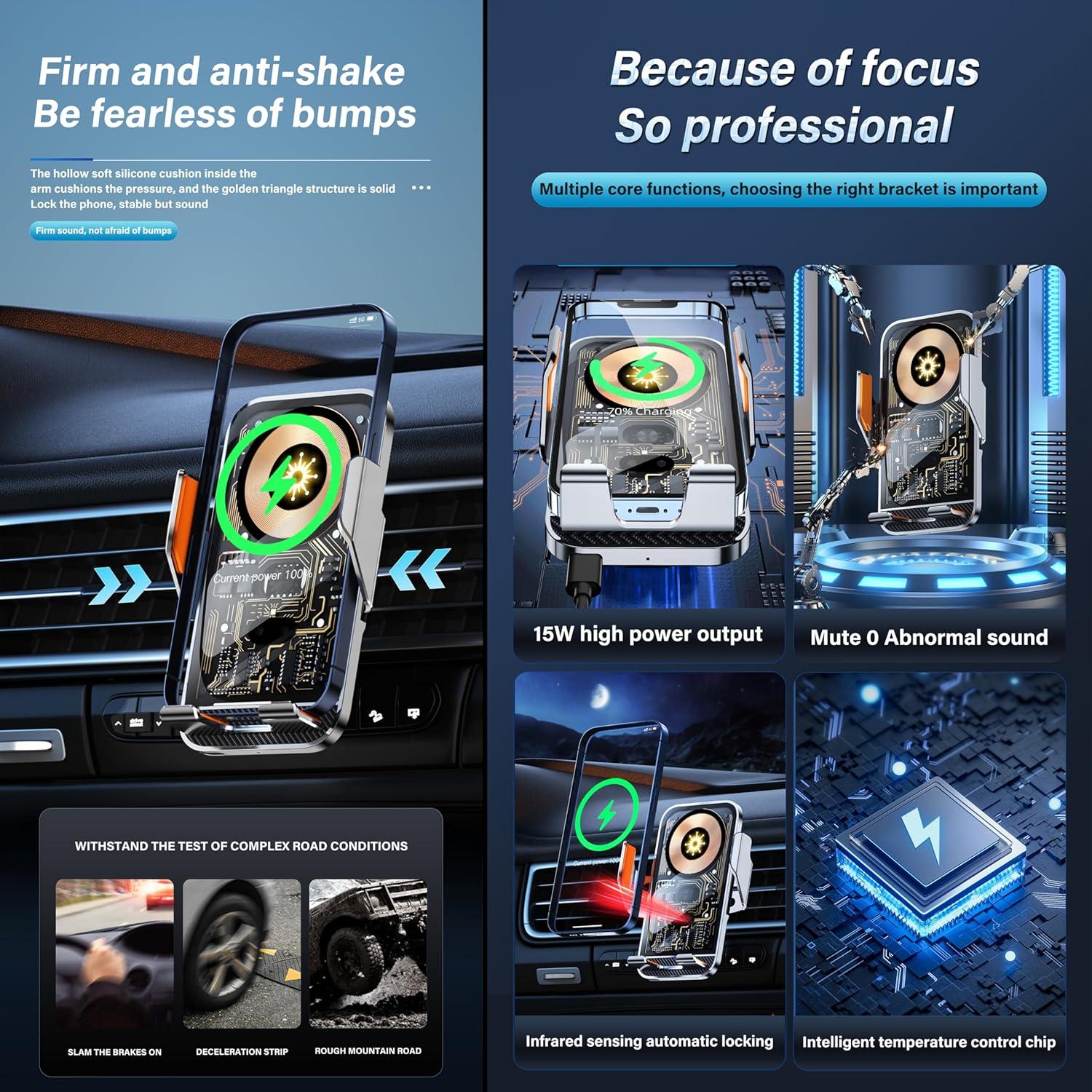 Soporte para Teléfono de Coche HOLIKLJY C10 Carga Rápida 15W