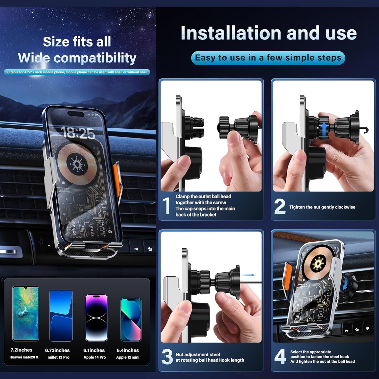 Soporte para Teléfono de Coche HOLIKLJY C10 Carga Rápida 15W