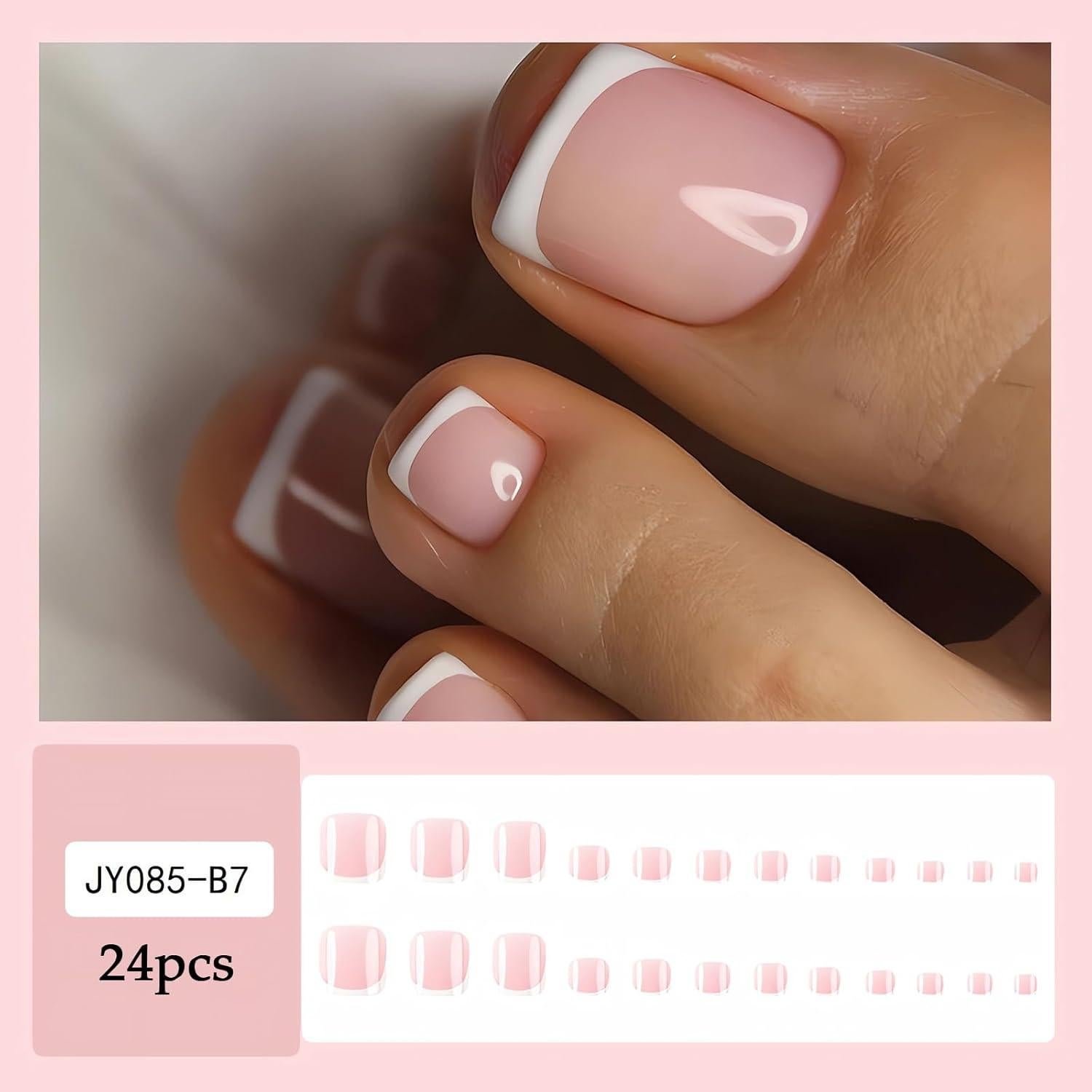 Uñas Postizas Cortas Cuadradas Rosadas LPOODDNU 24 Pcs