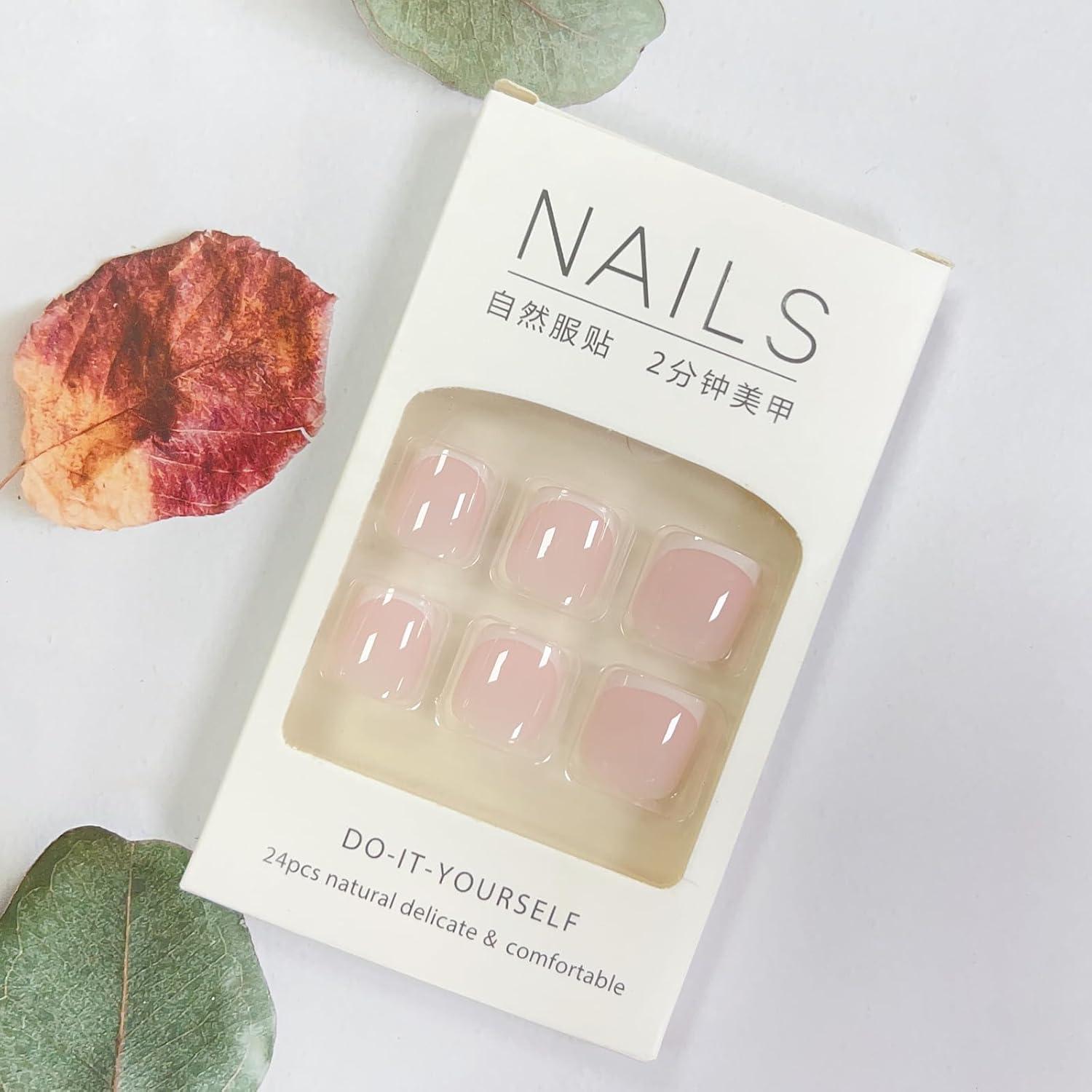 Uñas Postizas Cortas Cuadradas Rosadas LPOODDNU 24 Pcs