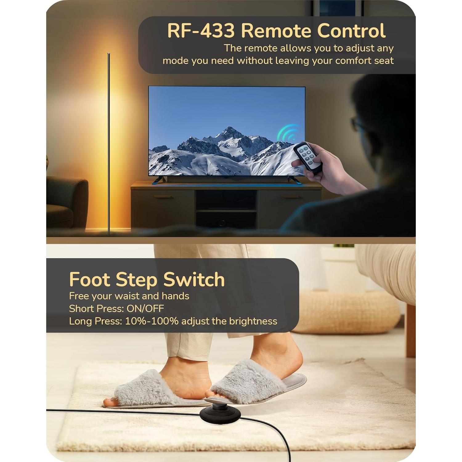 Lámpara de Pie LED Edishine Regulable con Control Remoto 146 cm