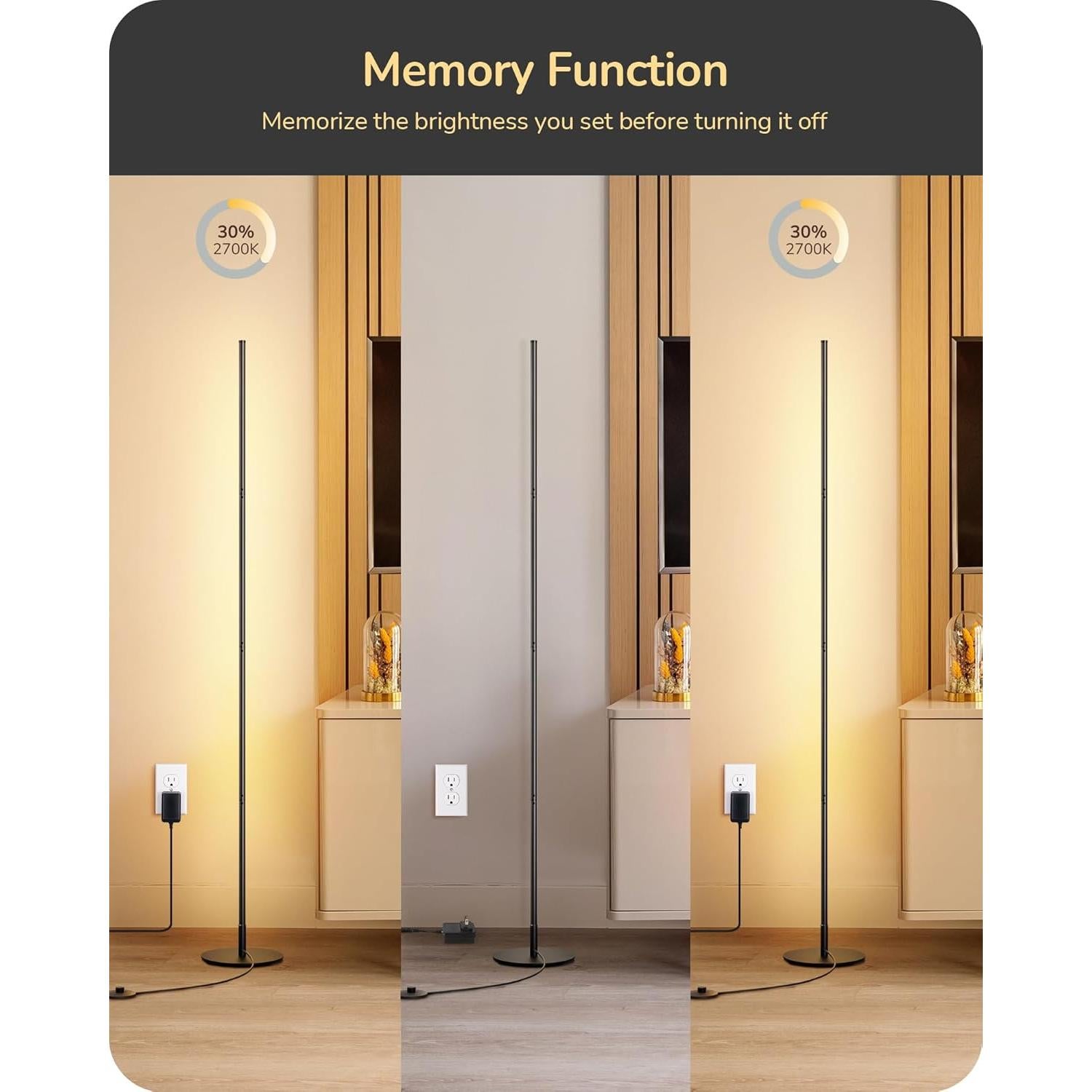 Lámpara de Pie LED Edishine Regulable con Control Remoto 146 cm