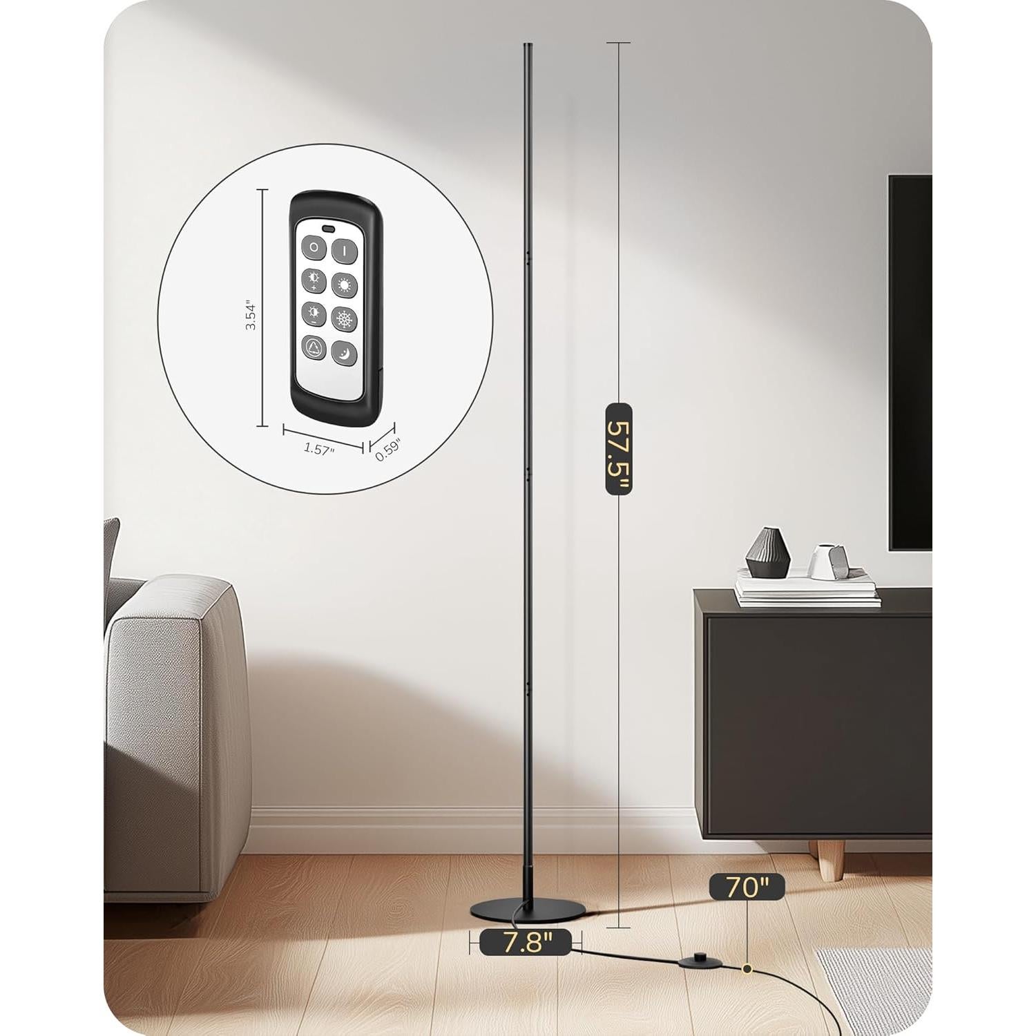 Lámpara de Pie LED Edishine Regulable con Control Remoto 146 cm