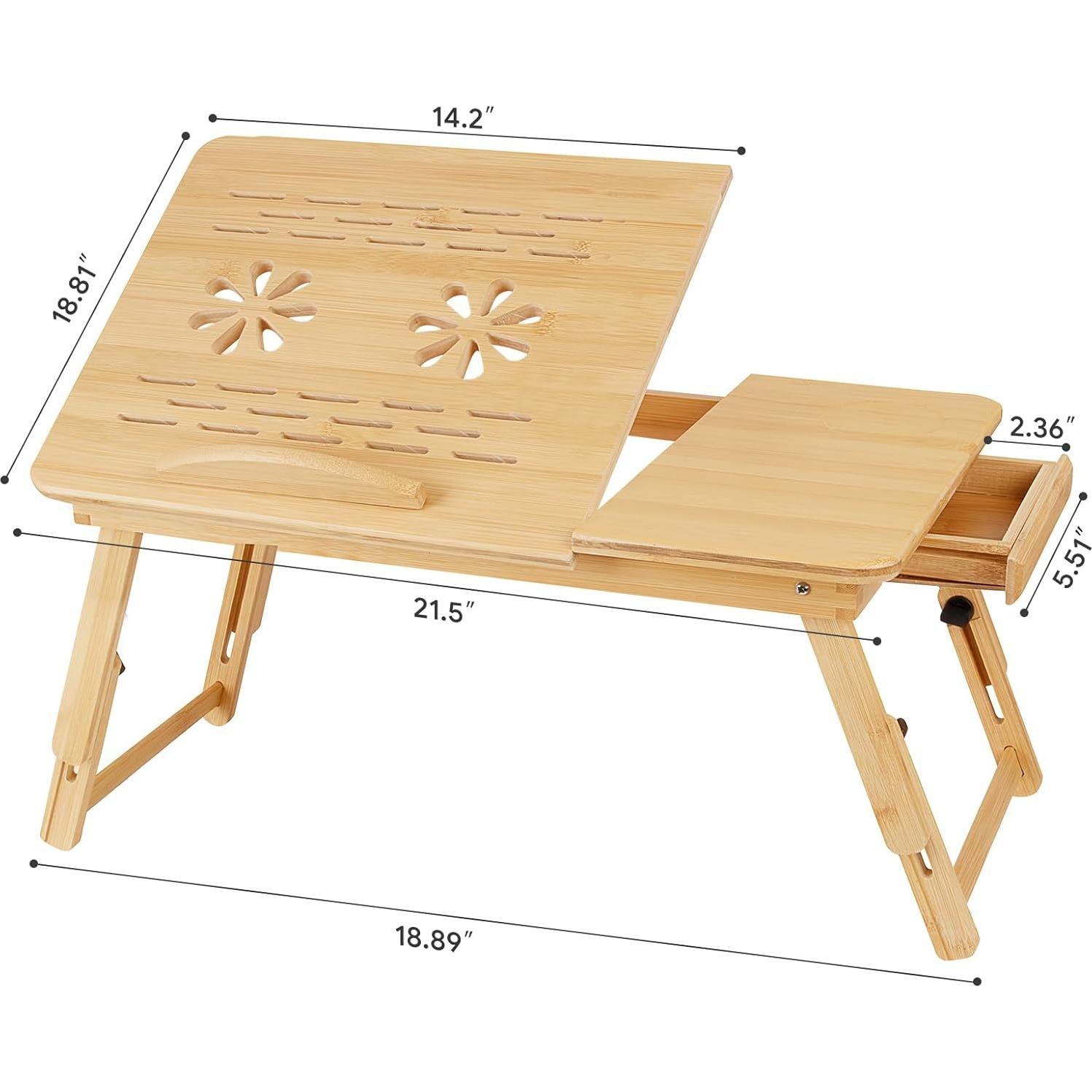 Escritorio Plegable Ajustable Usofhaus de Bambú Natural con Cajón