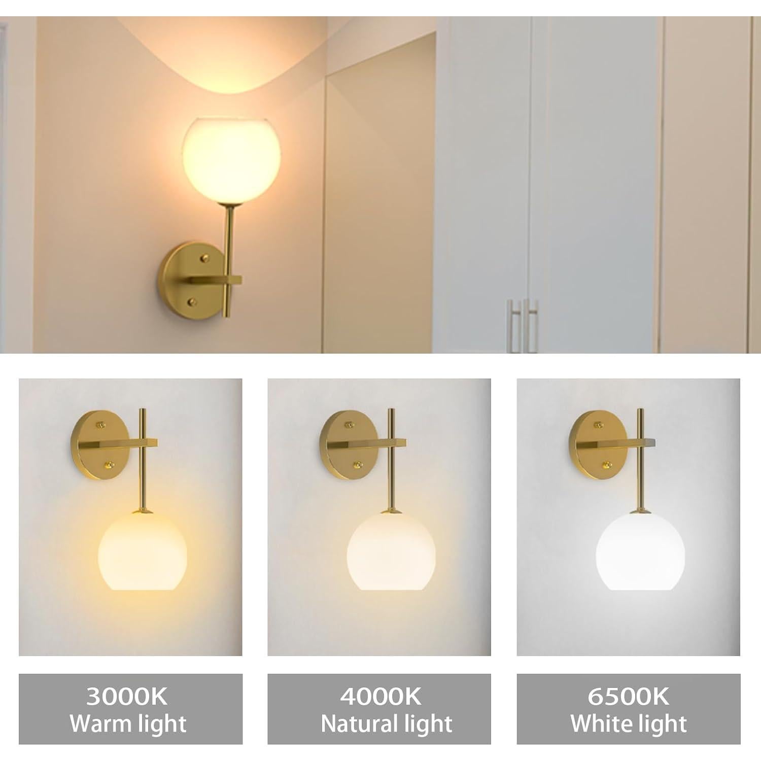 Juego de 2 apliques de pared JKEYES dorados recargables 12 colores