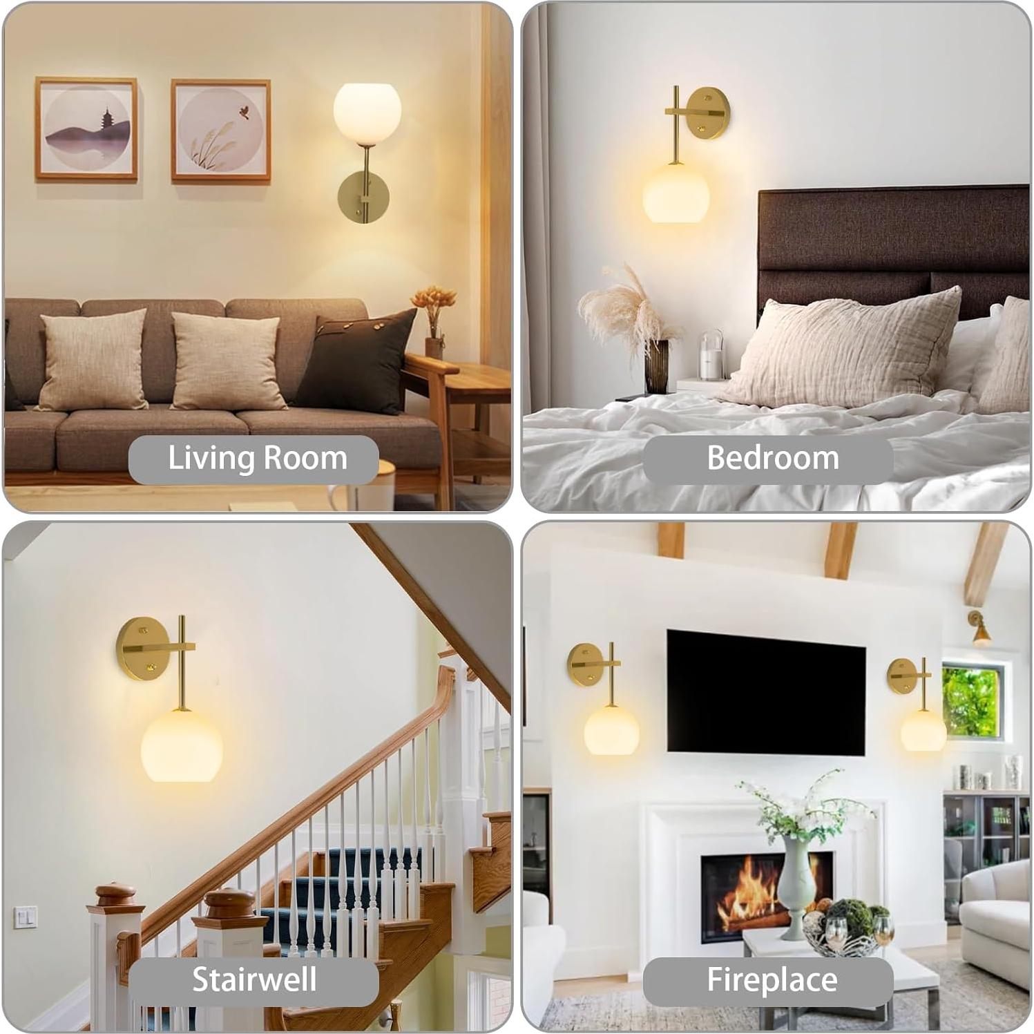 Juego de 2 apliques de pared JKEYES dorados recargables 12 colores