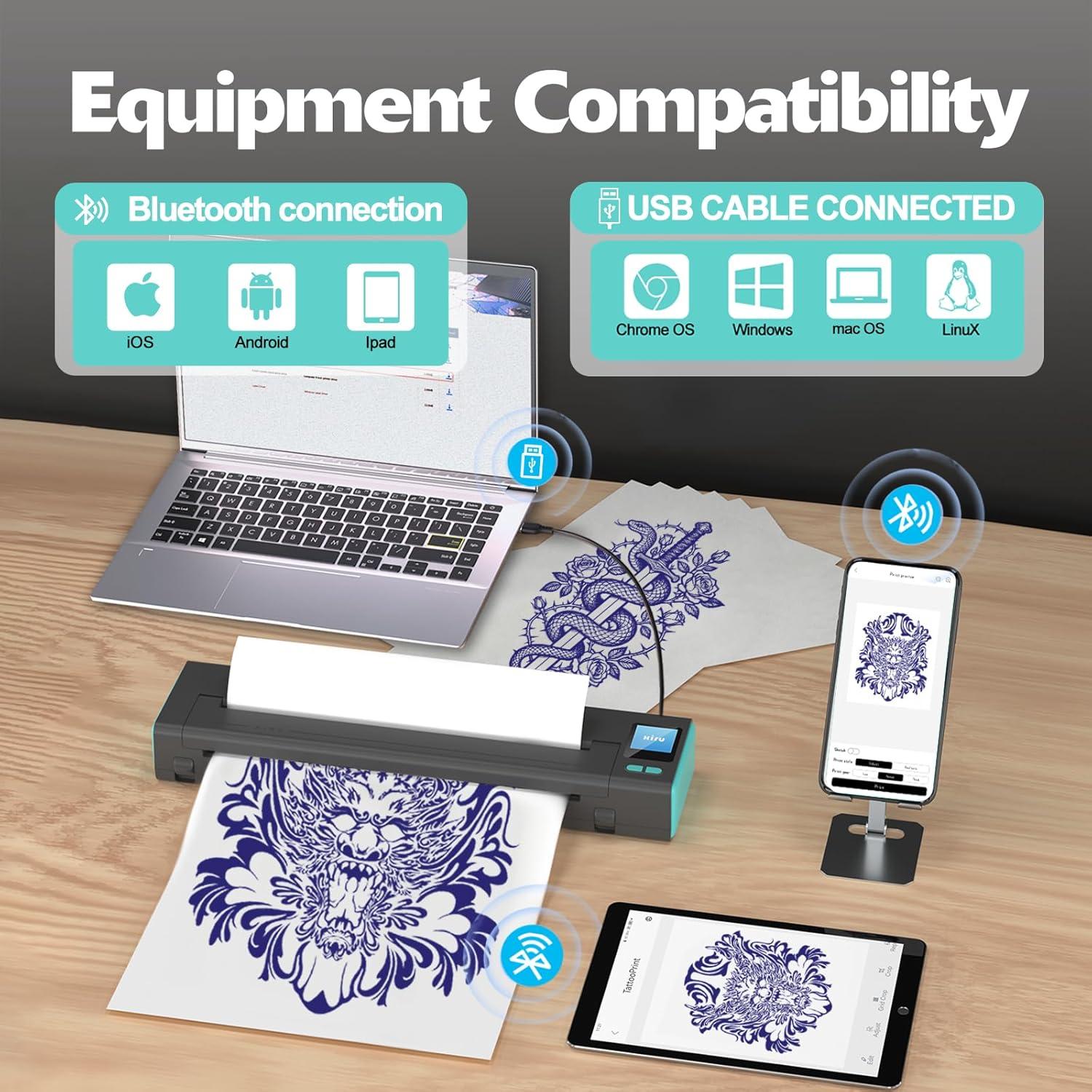 Impresora Térmica de Tatuajes INKCHUM XR3 Azul con 10 Papeles