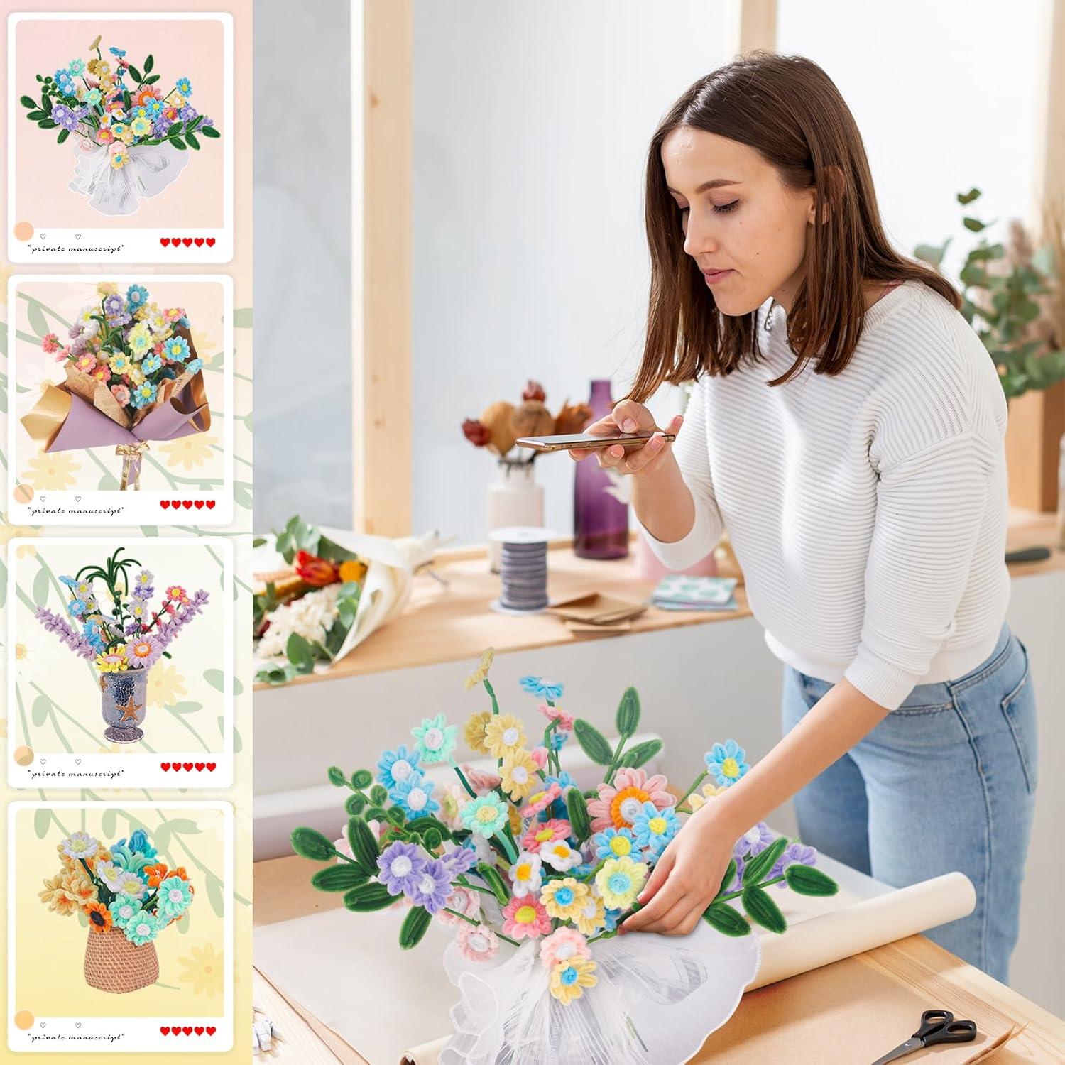 Kit de Manualidades para Hacer Flores SZXYMUQI - 500 Limpiapipas y Accesorios