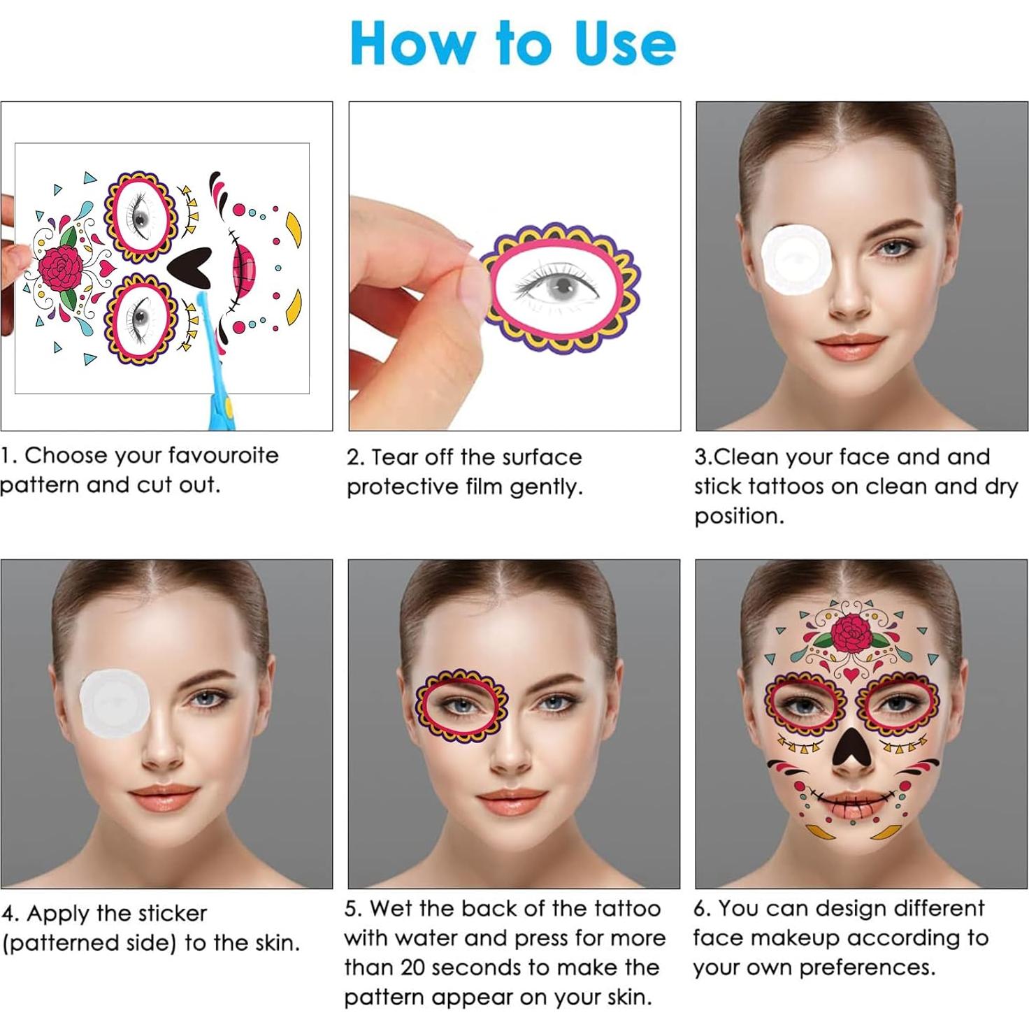 Tatuajes Faciales Temporales Dream Loom, 8 Kits Halloween Rosa