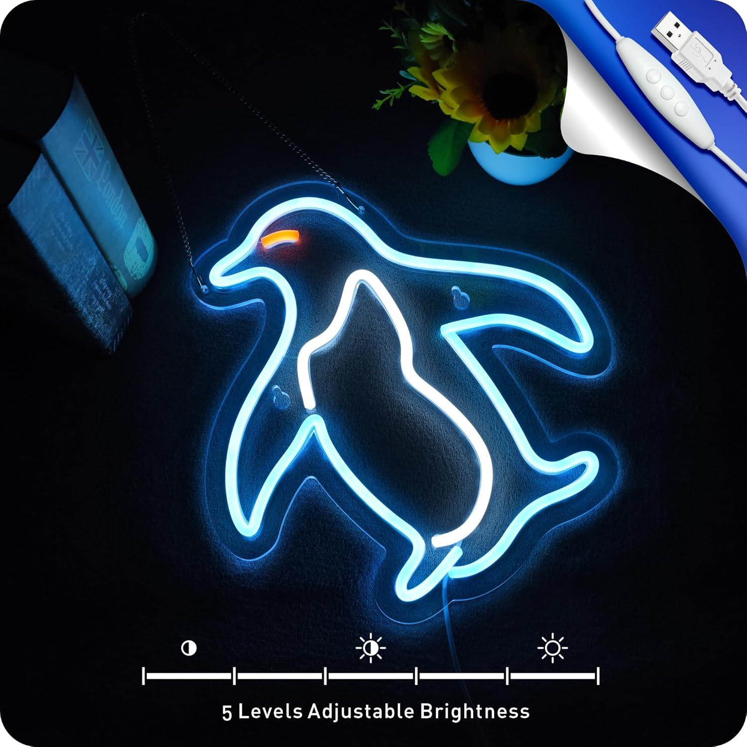 Cartel de neón LED Pingüino IMTATTO 30x32 cm para decoración